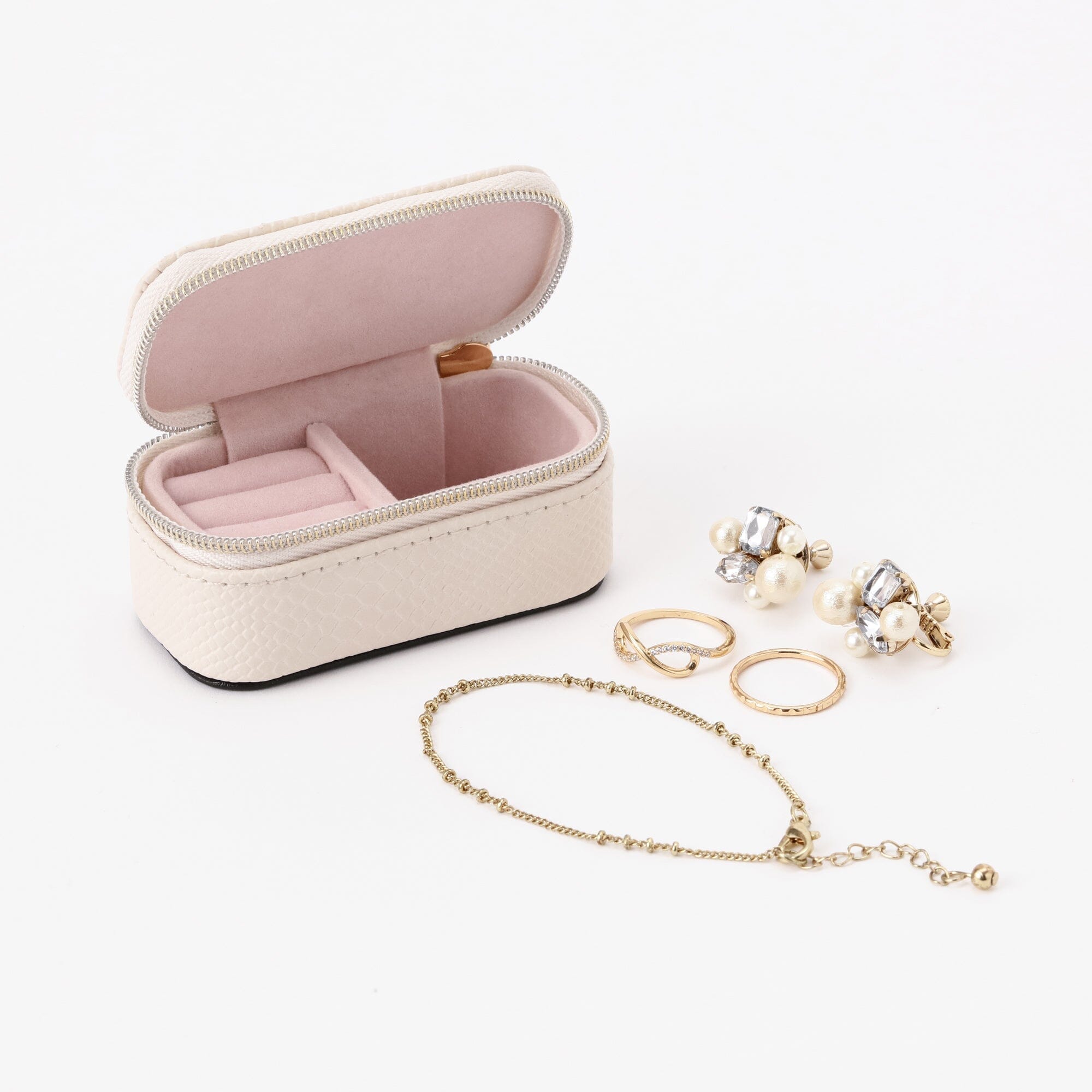 Flavia Mini Travel Jewelry Box - Compact Grey Jewelry Organizer for Necklaces, Rings & Earrings - Perfect for Vacation, Business Trips & Gifts