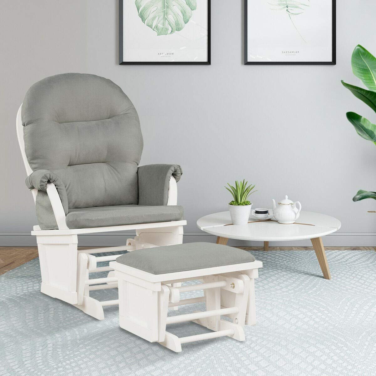 **Nursery Glider Chair with Ottoman - Light Gray Rocking Chair for Nursing, Feeding & Relaxing - Padded Armrests & Storage Pocket - Perfect for Baby Nurseries, Bedrooms & Living Rooms**