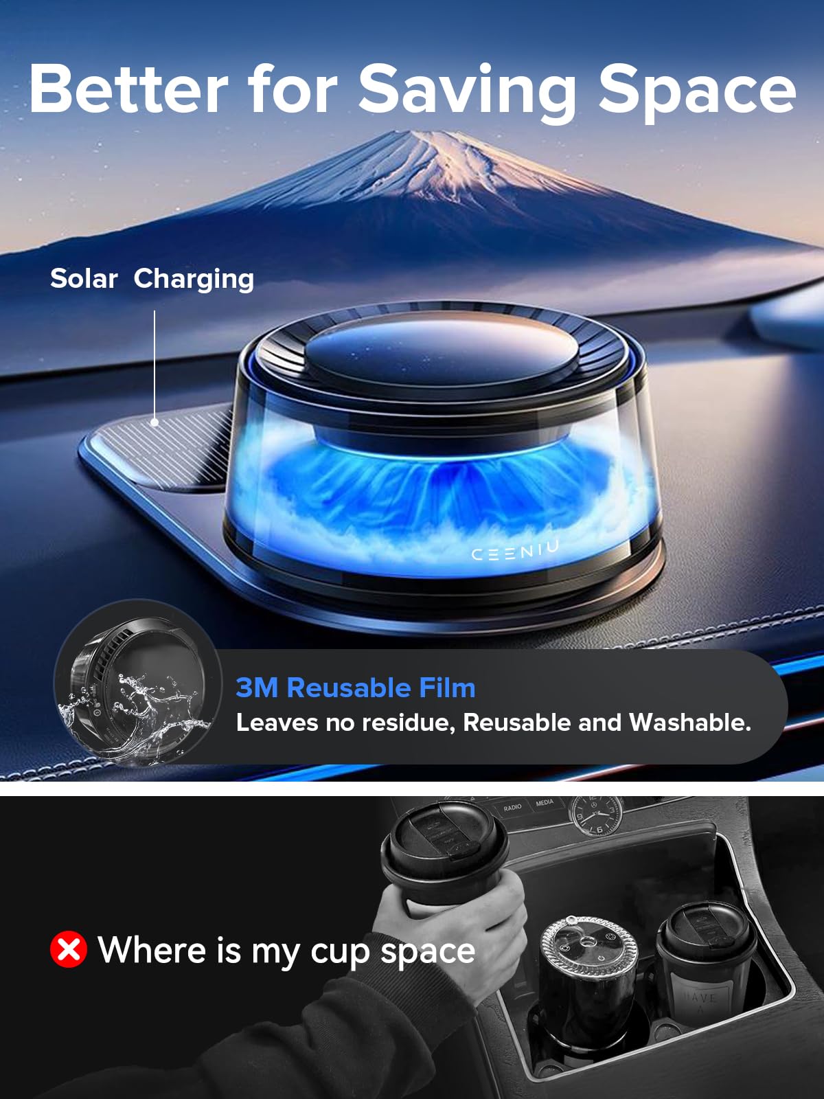 Premium Ceeniu Smart Car Air Freshener - Auto On/Off, Adjustable Intensity, Sandalwood & Cherry Blossom Scents (Lasts 4 Months) - 2025 New CF8 Automotive Diffuser for Fresh & Relaxing Car Interior | Perfect for Commuting, Road Trips & Office Use
