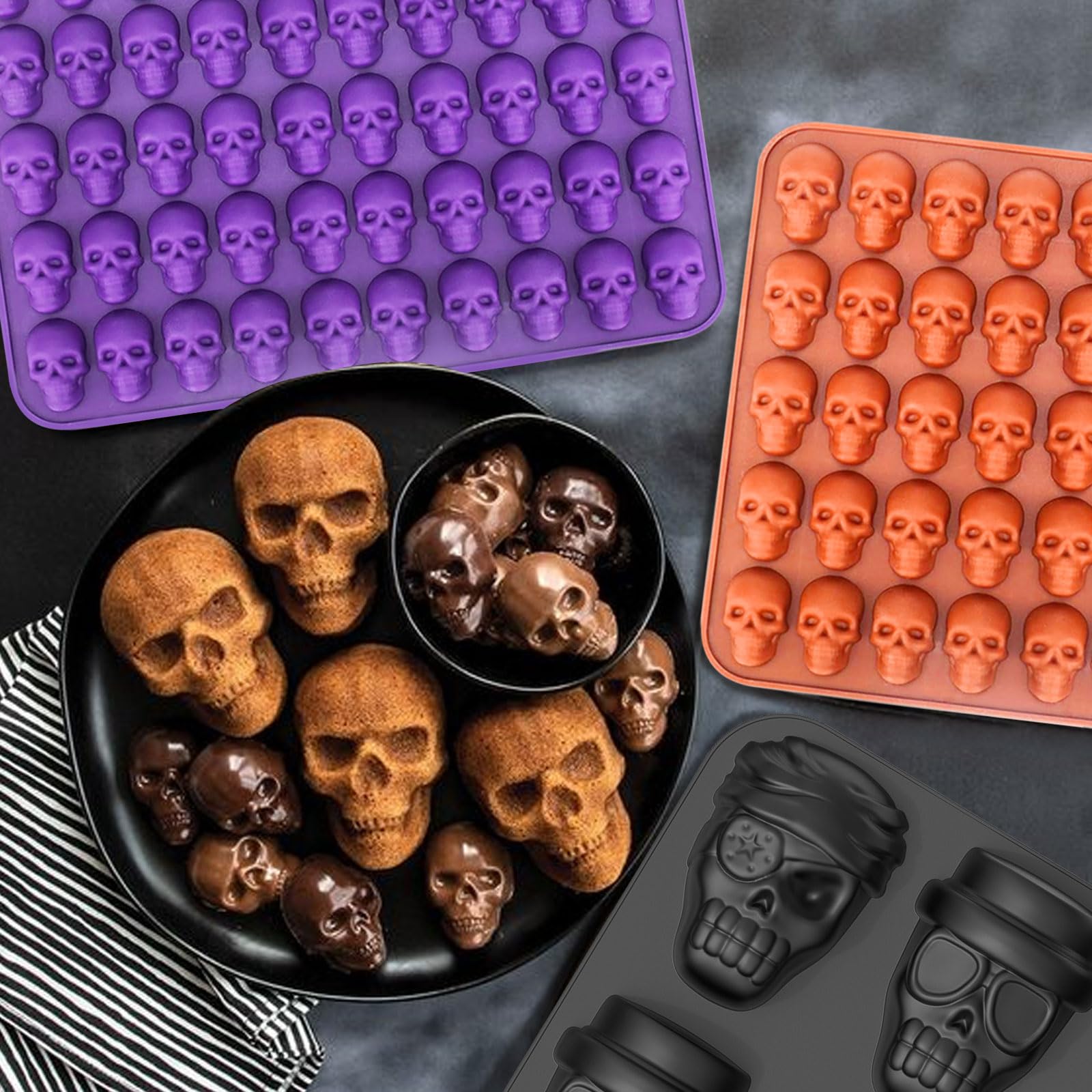 Mini Silicone Skull Molds for Halloween Candy, Chocolate & Gummy - 100 Cavity 2-Piece Set, BPA Free, Oven Safe - Perfect for DIY 3D Cookies, Wax Melts, Party Treats & Homemade Halloween Decorations