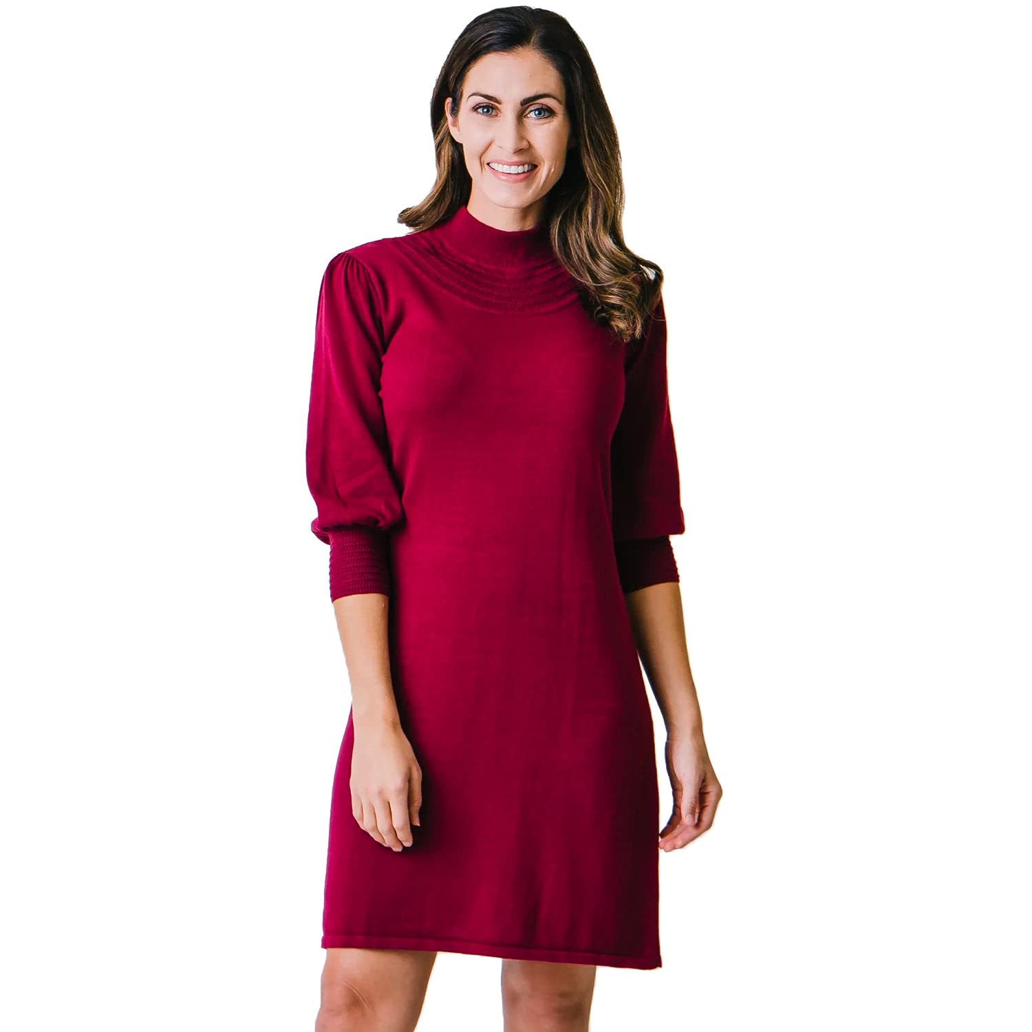 Hope & Henry Women's Cable Knit Sweater Dress with Elbow Patches - Cozy Winter Outfit for Office, Date Night & Holiday Parties