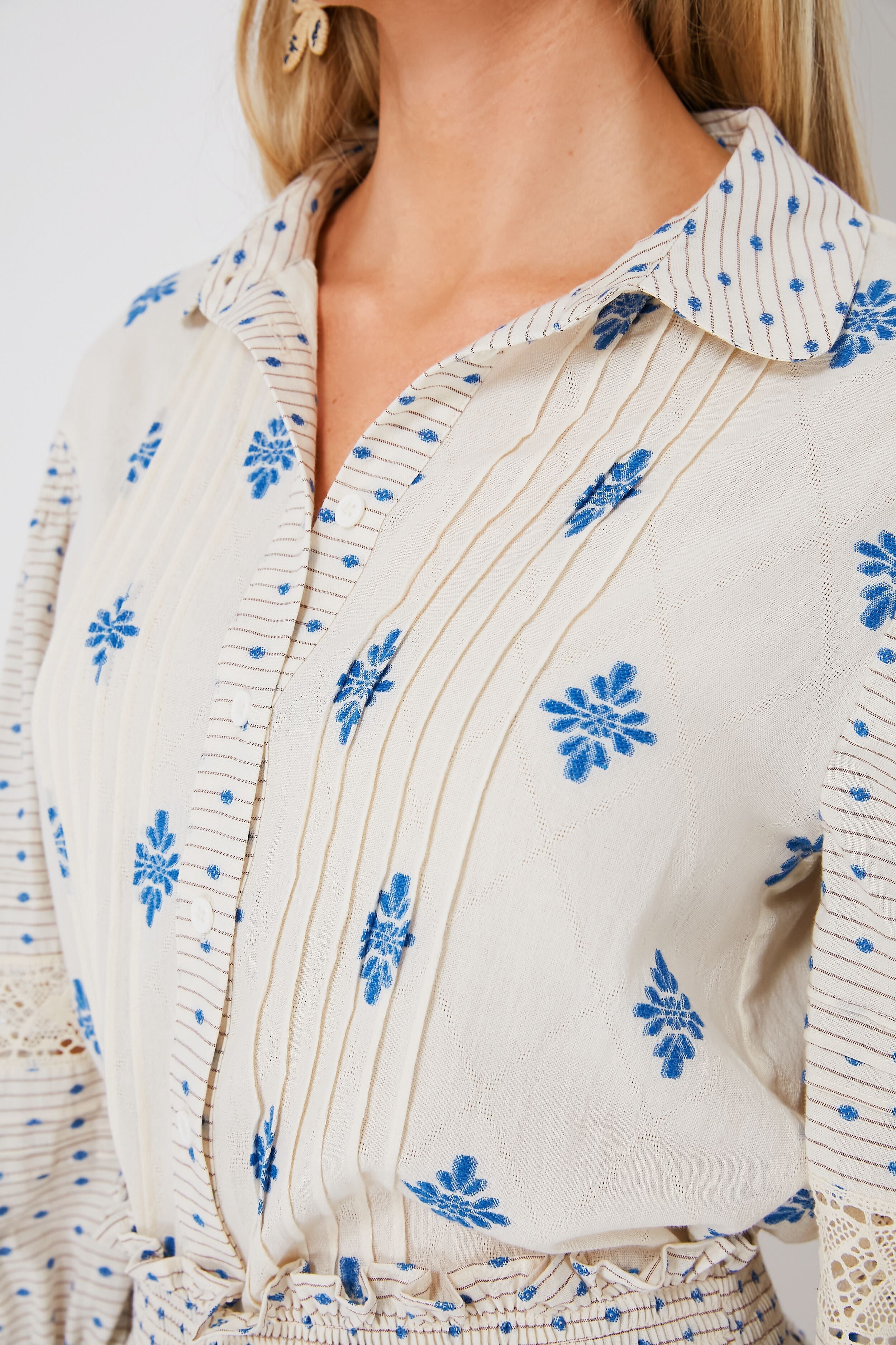 Blue Medallion Ezra Top - Stylish Women's Blouse for Casual & Office Wear - Perfect for Summer Outfits & Layering