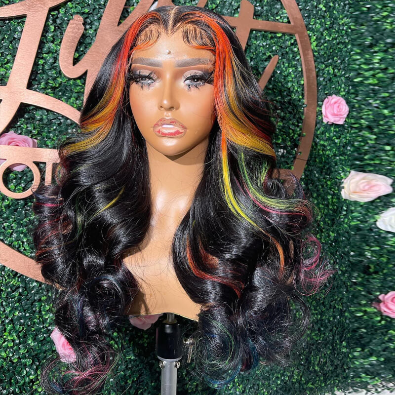 Eullair Multi-Colored Straight Human Hair Wig - Pink, Purple, Blue, Green Body Wave Lace Frontal Wigs with Pre-Plucked 180% Density | Perfect for Cosplay, Halloween, Parties & Daily Fashion