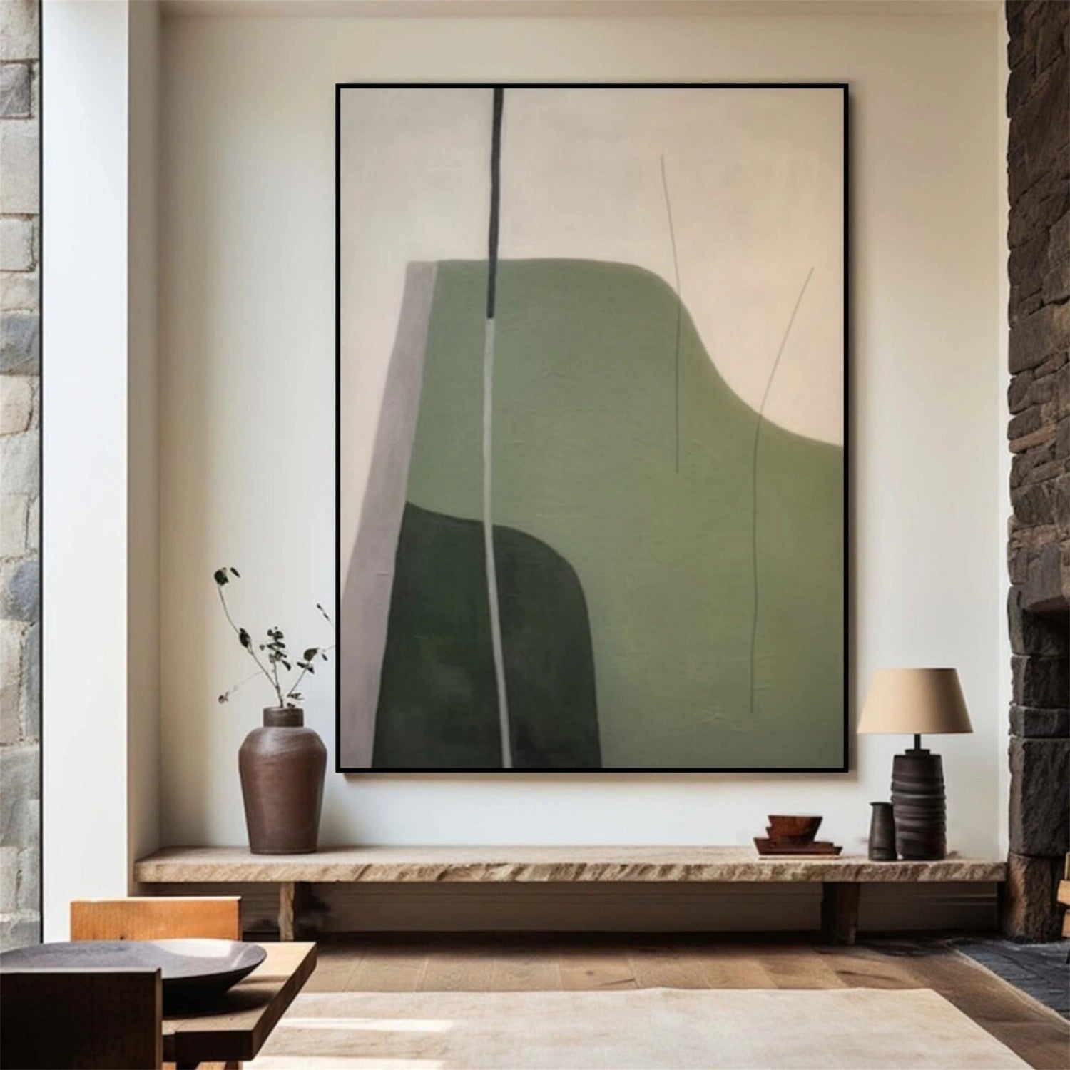 Abstract Wall Art #BG119 - Beige & Green Modern Canvas Painting for Living Room, Bedroom & Office Decor