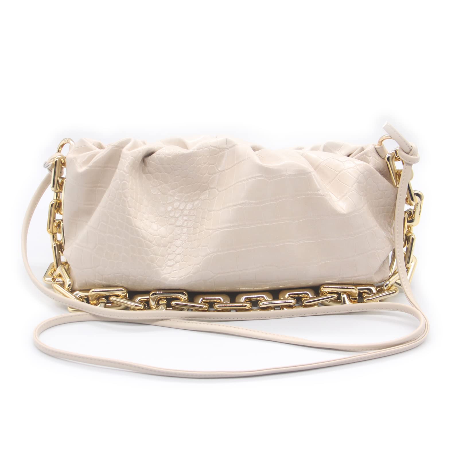 Women's Cloud-Shaped Dumpling Bags - Chunky Chain Clutch Purses with Detachable Shoulder Strap | Evening Handbags for Parties, Weddings & Date Nights