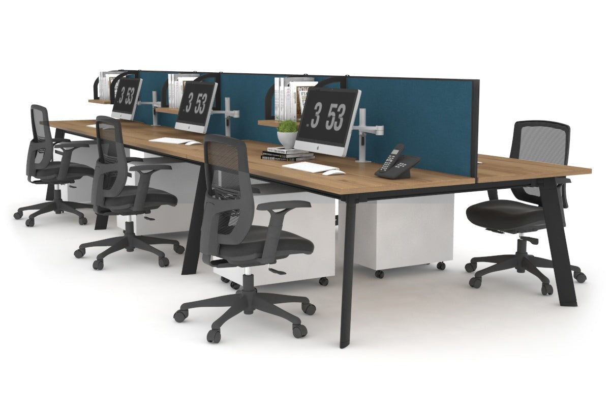 6-Person Workstation with Black Frame - 1400L x 700W Office Desk for Team Collaboration & Open Workspaces