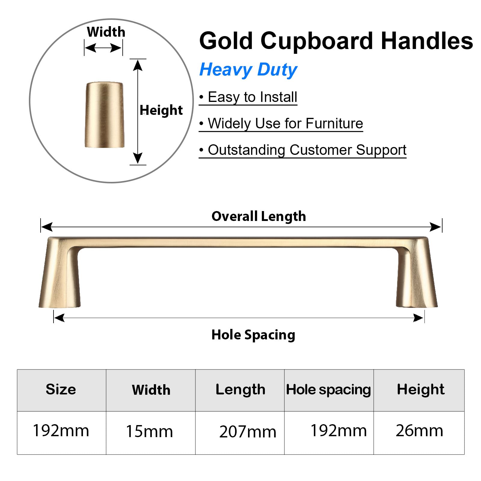10 Pack Brushed Gold Cabinet Pulls - 8.5 Inch Length (7.5 Inch Hole Spacing) - Elegant Kitchen Cabinet Handles, Dresser & Cupboard Hardware - Perfect for Home Renovation, DIY Projects & Furniture Upgrades