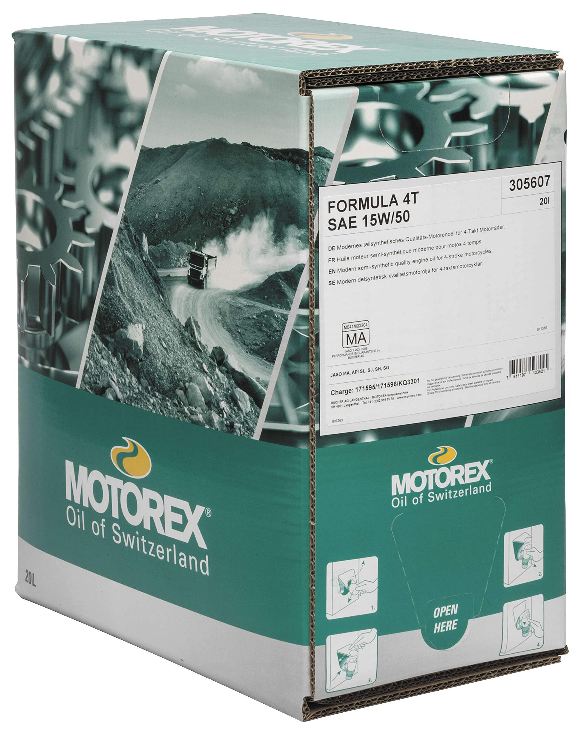 Motorex 306174 Formula 4T Motor Oil - 15W50 Synthetic Engine Lubricant (20 Liter) for Motorcycles, ATVs & Off-Road Vehicles - High Performance 4-Stroke Engine Protection