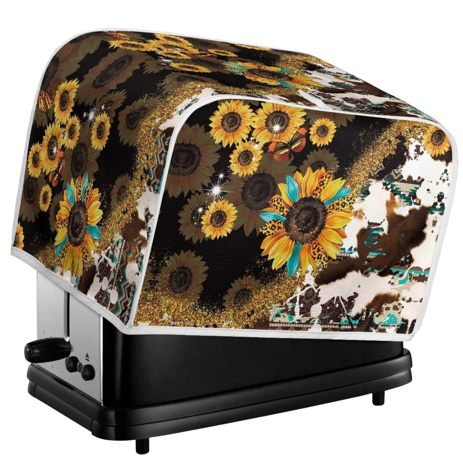 Mumeson Cow Sunflower Toaster Cover for 2 Slice Toaster Oven - Kitchen Appliance Dust Protector for Bread Maker & Small Appliances - Perfect for Farmhouse & Country Style Kitchen Decor