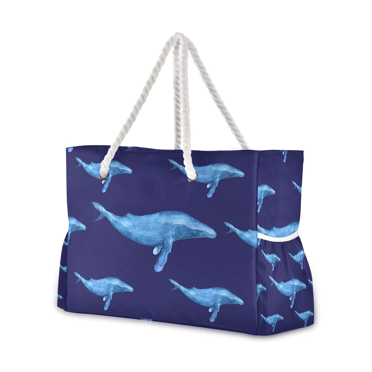 Waterproof Extra Large Watercolor Whale Beach Tote Bag for Women - Travel, Overnight, Pool, Gym & Sport Shoulder Bag with Mesh Pouch & Zipper - Perfect for Vacation, Beach Day, Yoga Class & Weekend Getaway