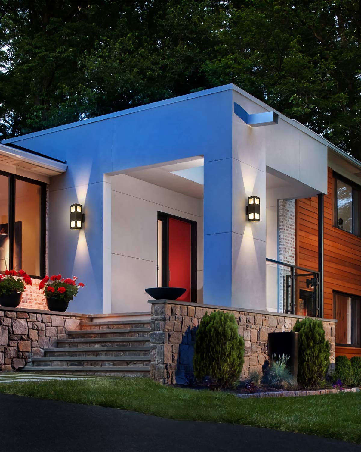 Harriet 3 Pack Modern Outdoor Wall Lights - Waterproof Aluminum Exterior Wall Sconces with Up-Down Lighting, Matte Black Finish - Perfect for Porch, Patio, Garden, and Entryway Lighting