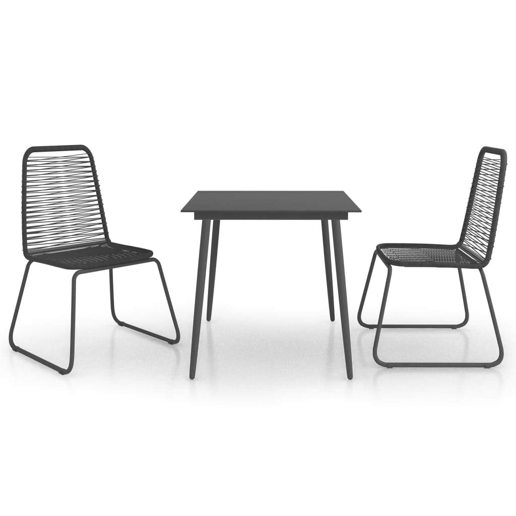 3-Piece Black PVC Rattan Outdoor Furniture Set - Patio Dining Lounge Chairs with Snack Table for Garden, Backyard, Balcony & Poolside (Fast Shipping) | Perfect for Outdoor Entertaining & Relaxation
