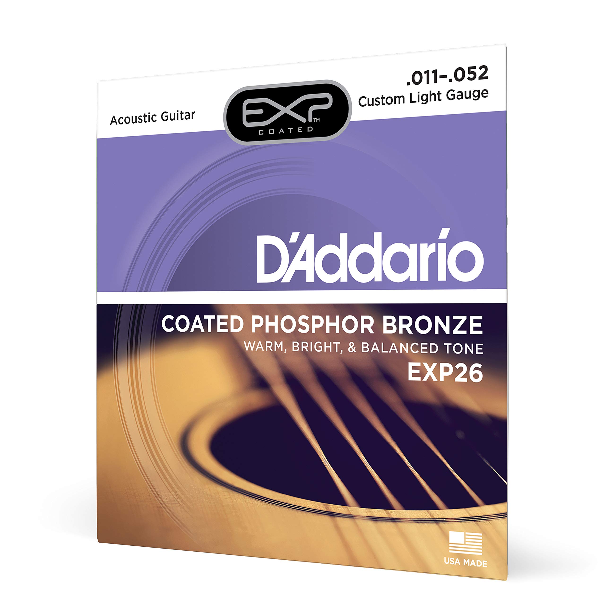 D’Addario EXP26 Coated Phosphor Bronze Acoustic Guitar Strings - Light Gauge 11-52 for Warm, Bright & Balanced Tone | 4x Longer Life with NY Steel Core | Perfect for Stage Performance & Studio Recording