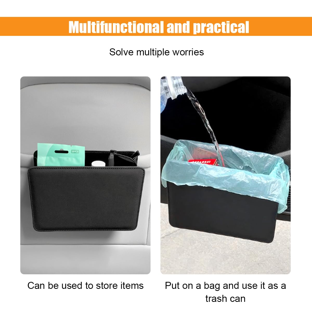 Premium Car Trash Can - Auto Leather Garbage Bin Organizer with Trash Bags | Foldable Mini Dustbin Storage for Car, SUV & Travel | Multi-Function Vehicle Waste Container (Black) - Keep Your Car Clean on Road Trips & Daily Commutes