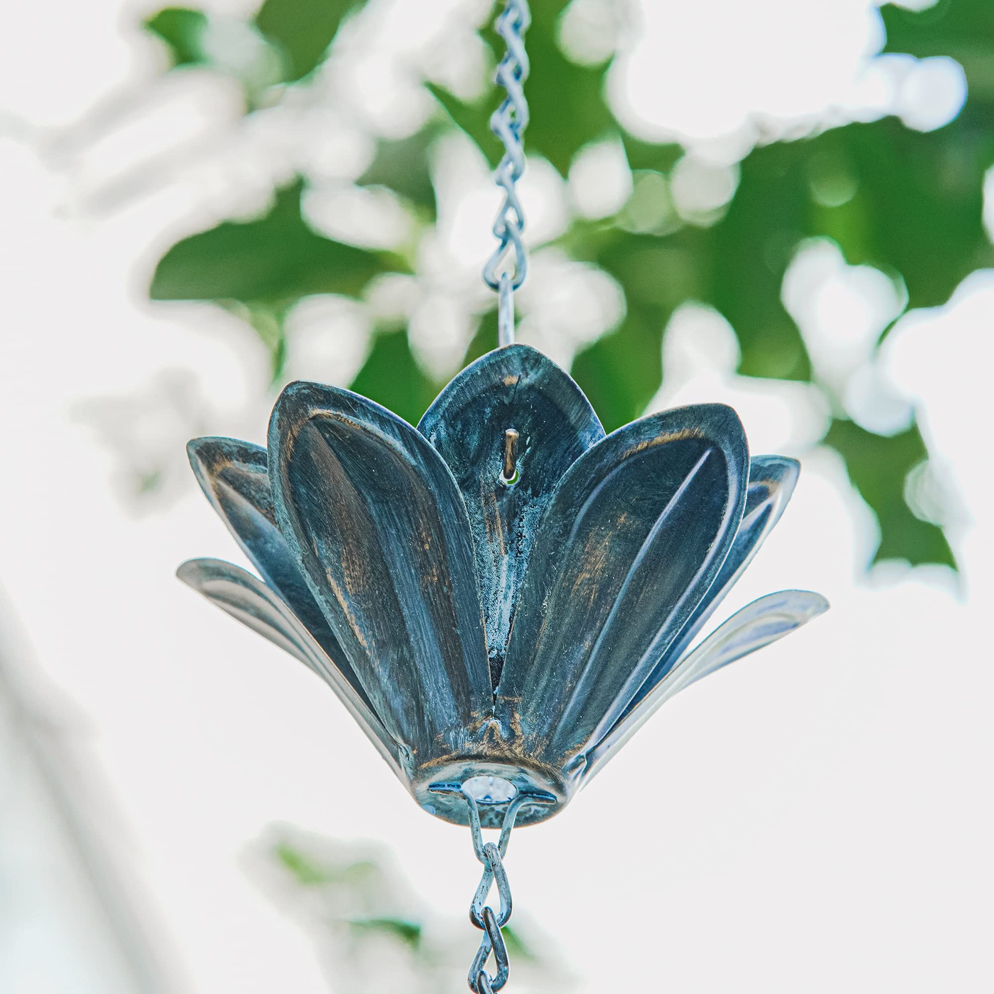 Topadorn 7.85 FT Decorative Iron Gutter Chain with 12 Rain Collector Cups & Flower Cups - Garden Water Feature for Outdoor Decor, Patio, Yard, and Landscape Design