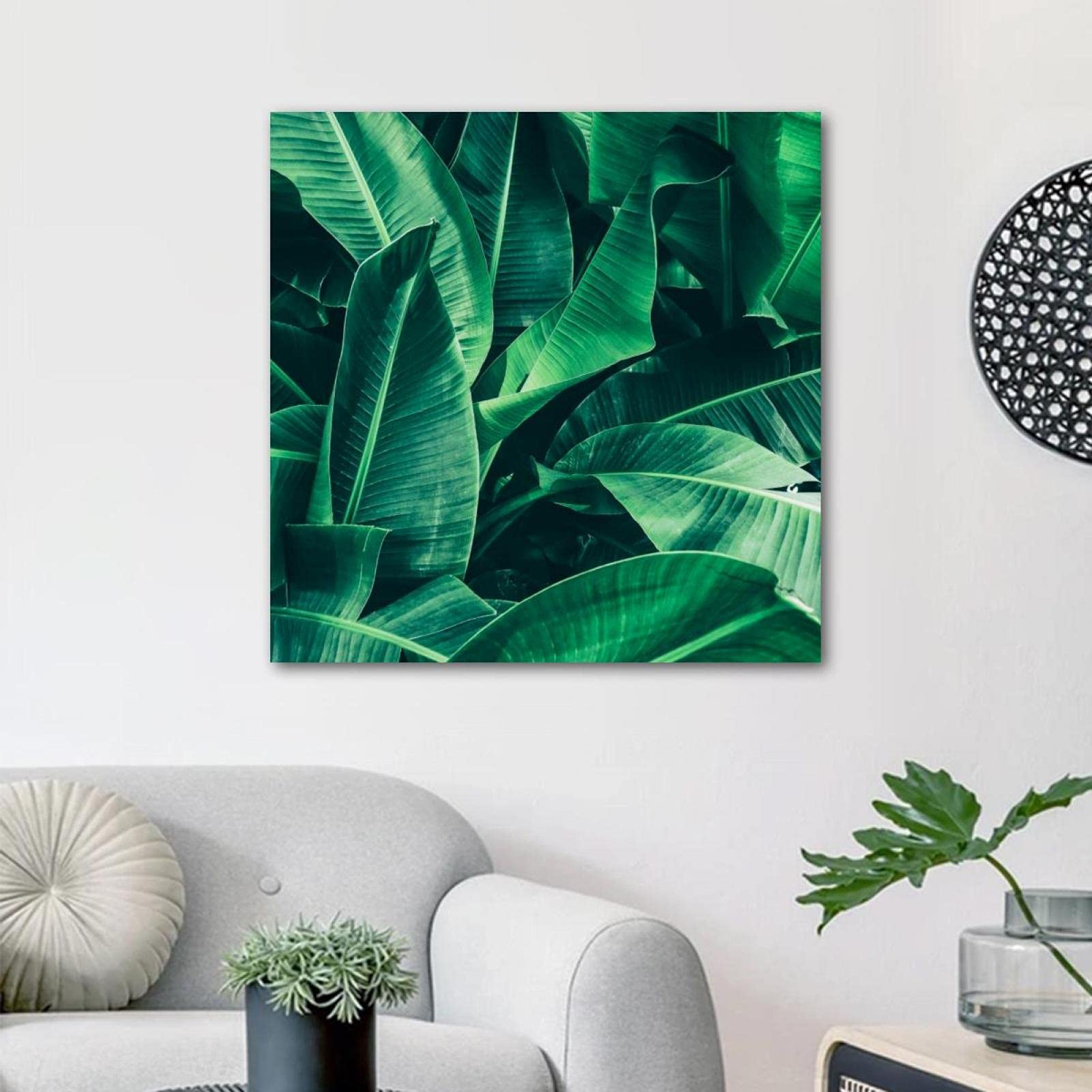Banana Leaf Palm Framed Canvas Wall Art - Tropical Oil Painting Poster for Living Room, Bedroom, Bathroom & Office Decor | Perfect for Beach House, Boho & Coastal Style Home Decoration
