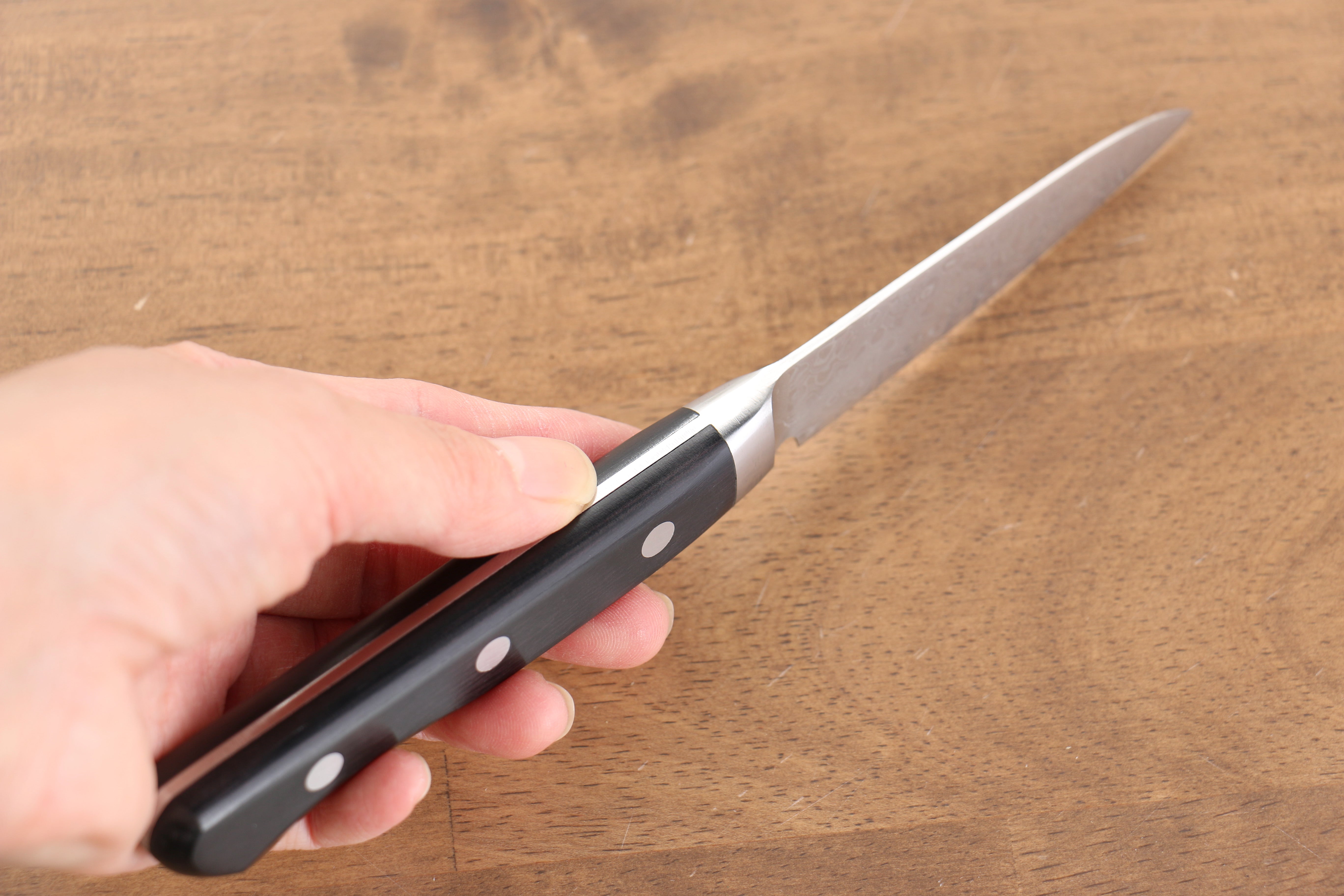 Seisuke Kagami AUS10 Damascus Petty Knife 80mm - Mirrored Finish, Black Pakkawood Handle - Perfect for Slicing, Peeling & Precision Kitchen Tasks