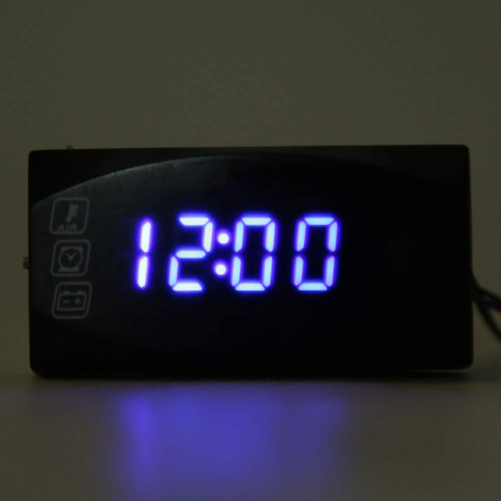 3-in-1 Motorcycle LED Meter - Voltmeter Thermometer Clock (Blue) for Bike Dashboard