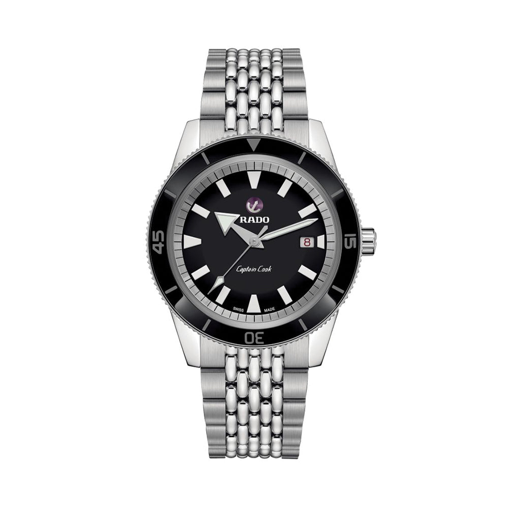 Captain Cook Automatic 42mm Men's Watch - Black Dial with Beads of Rice Bracelet - Luxury Diver Watch for Business, Casual & Outdoor Activities
