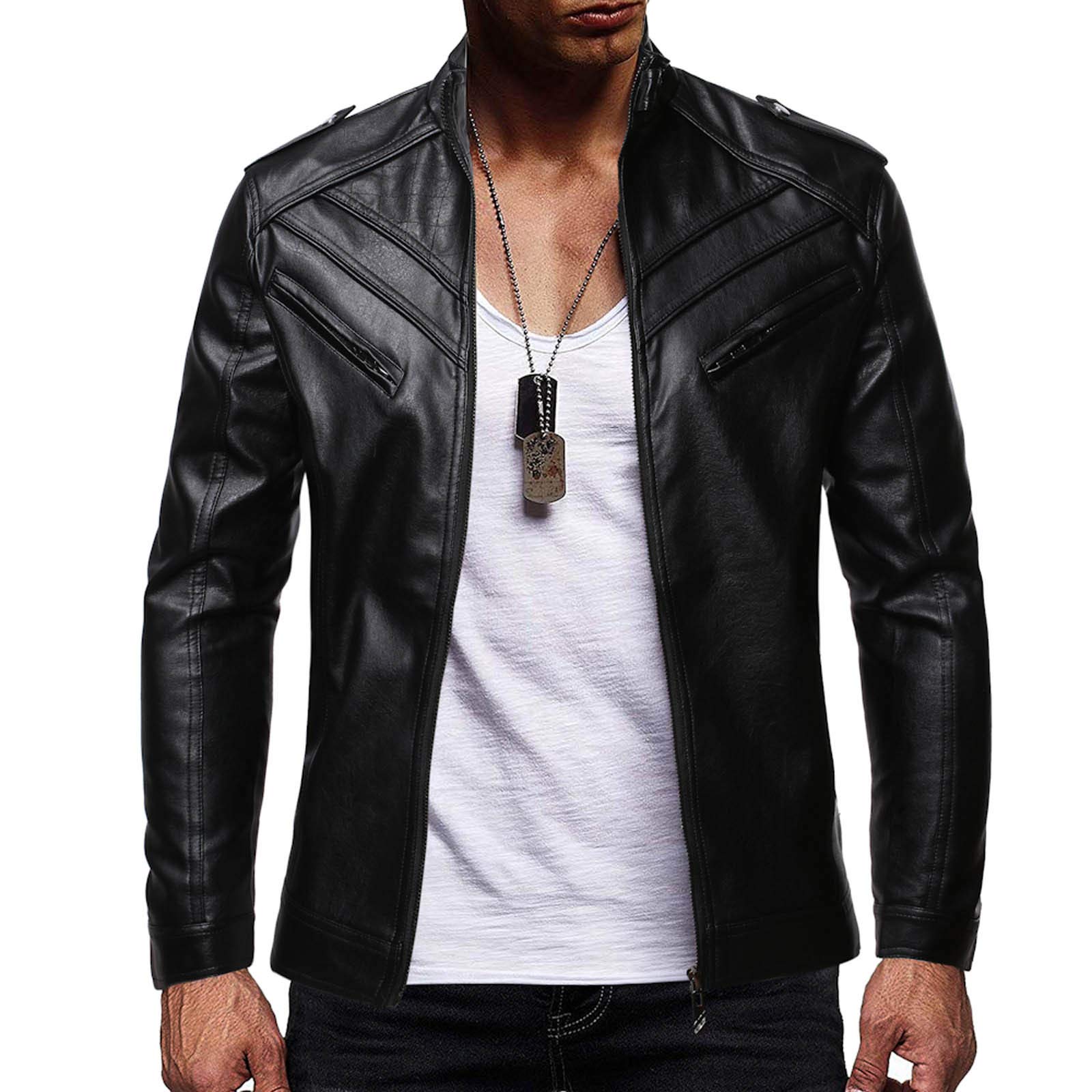 Men's Winter Leather Jacket - Solid Color Thick Warm Coat with Zipper Lapel Cardigan Design | Stylish Cold Weather Outerwear for Casual & Formal Occasions