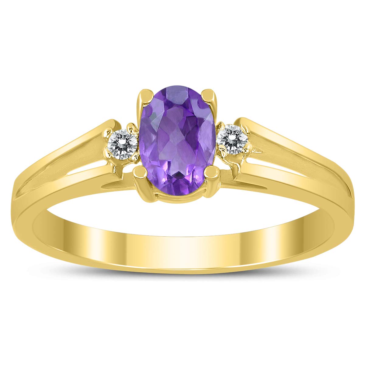 6X4MM Amethyst & Diamond 3-Stone Ring in 10K Yellow Gold | Elegant Open Design for Women | Perfect for Engagement, Anniversary & Special Occasion Gifts
