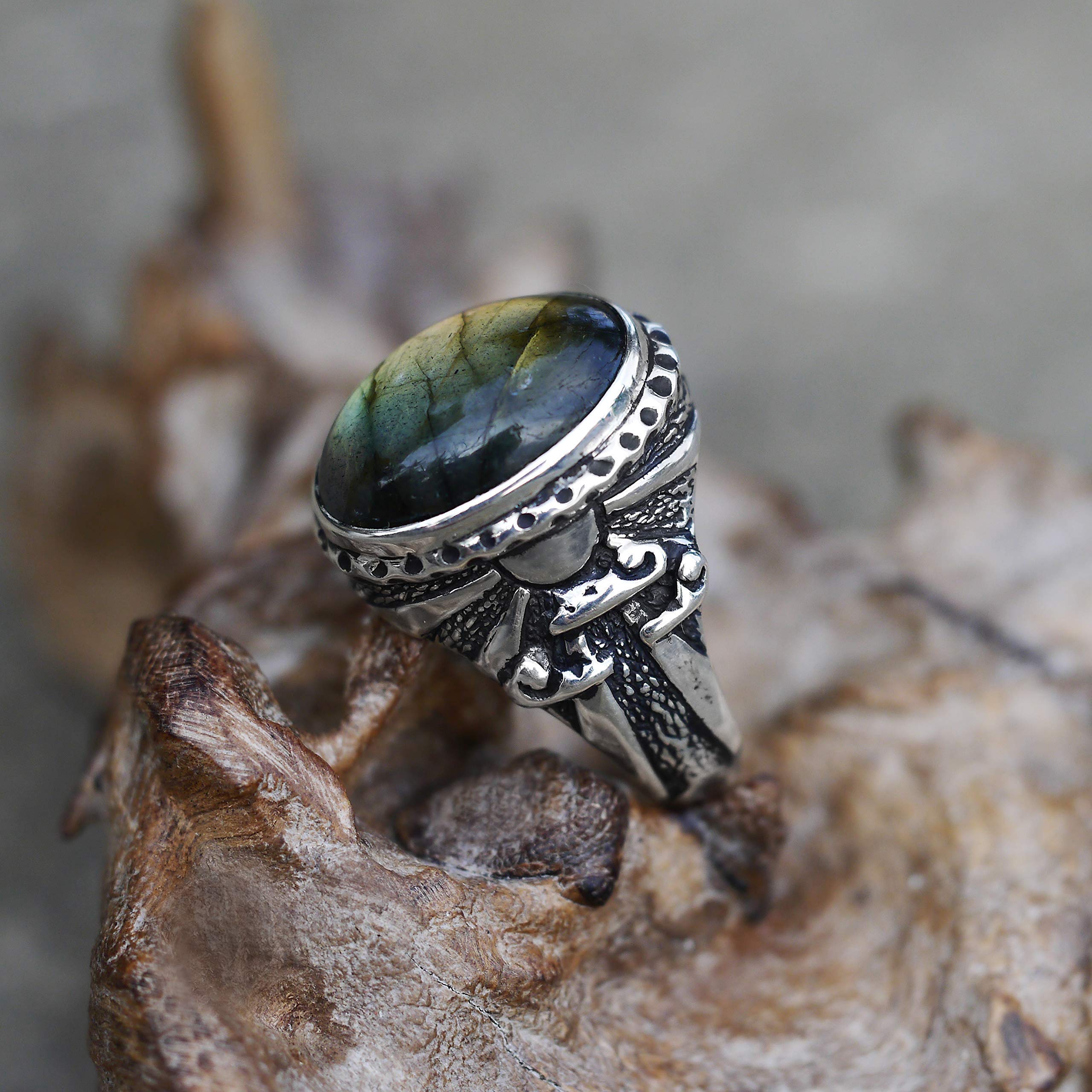 Handmade Labradorite Sterling Silver Ring - Tibetan Inspired Statement Jewelry for Women | Perfect for Boho Fashion, Spiritual Healing & Gift Giving