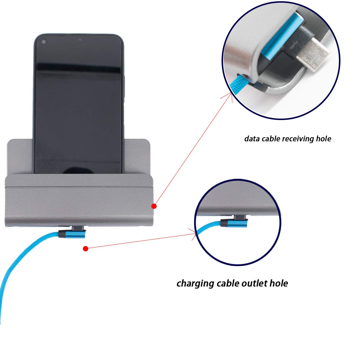 2 Pack Universal Wall Mount Phone Holder with Charging Cable Hole - Self Adhesive Hanging Shelf for iPhone, Smartphones & Mini Tablets - Perfect for Bedroom, Kitchen & Office Organization (Black)