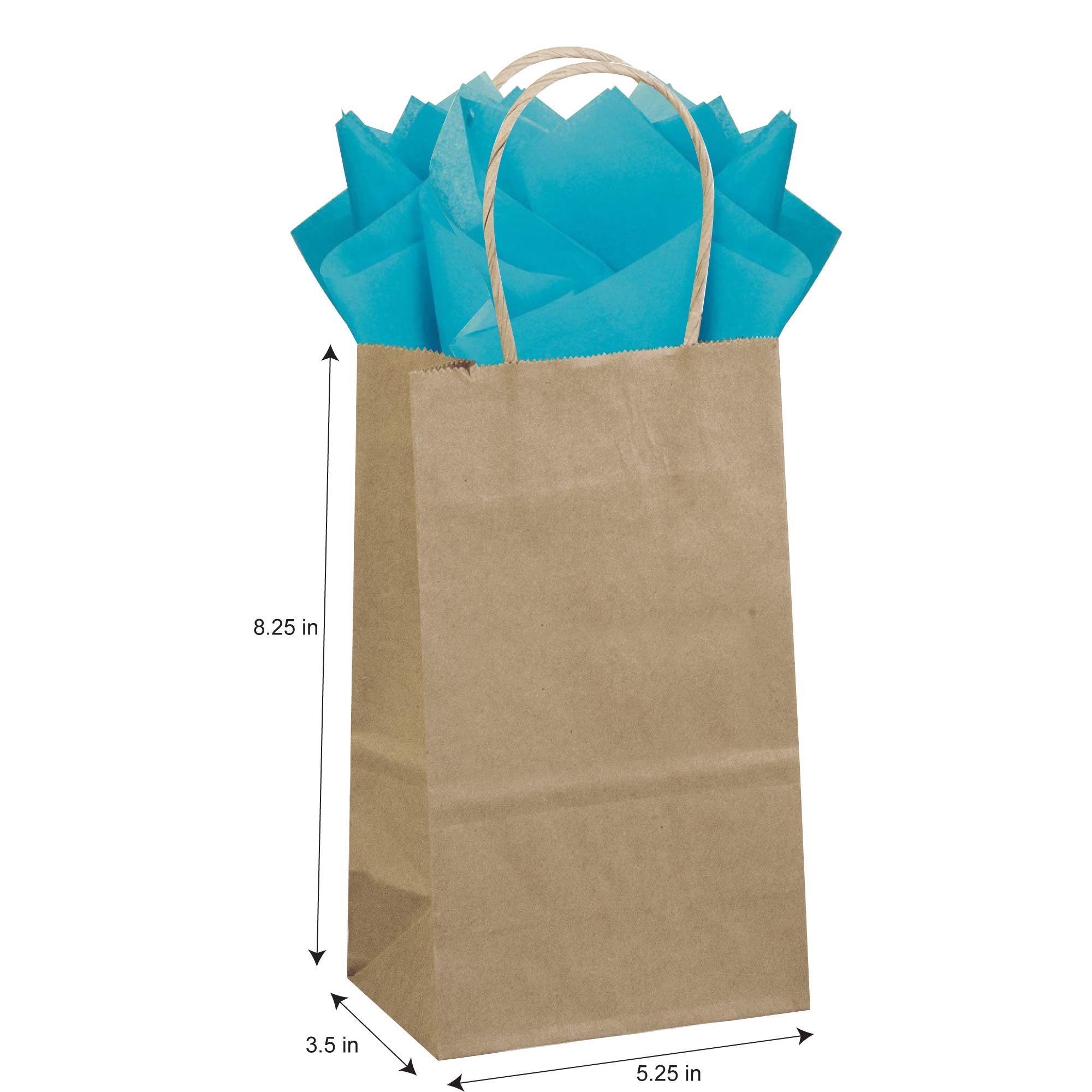 Natural Brown Kraft Paper Gift Bags 50ct + 100ct Turquoise Teal Gift Tissue Paper Set - Eco-Friendly Party Favor Packaging for Weddings, Birthdays & Baby Showers