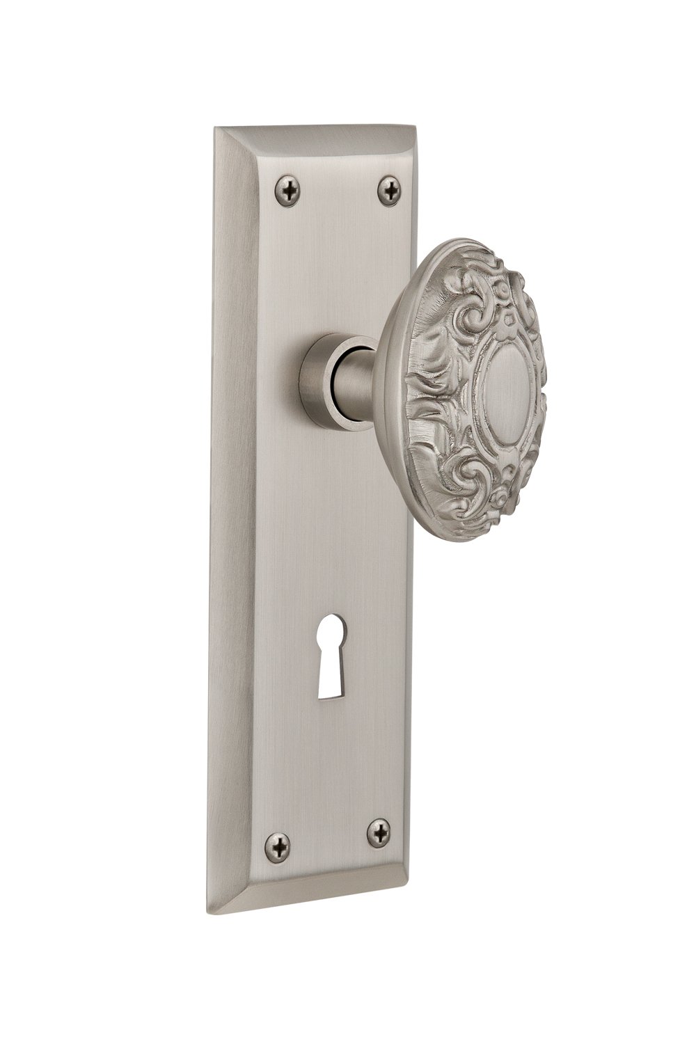 Nostalgic Warehouse New York Victorian Keyhole Plate with Satin Nickel Finish – Perfect for Vintage Home Decor & Cabinet Hardware Restoration