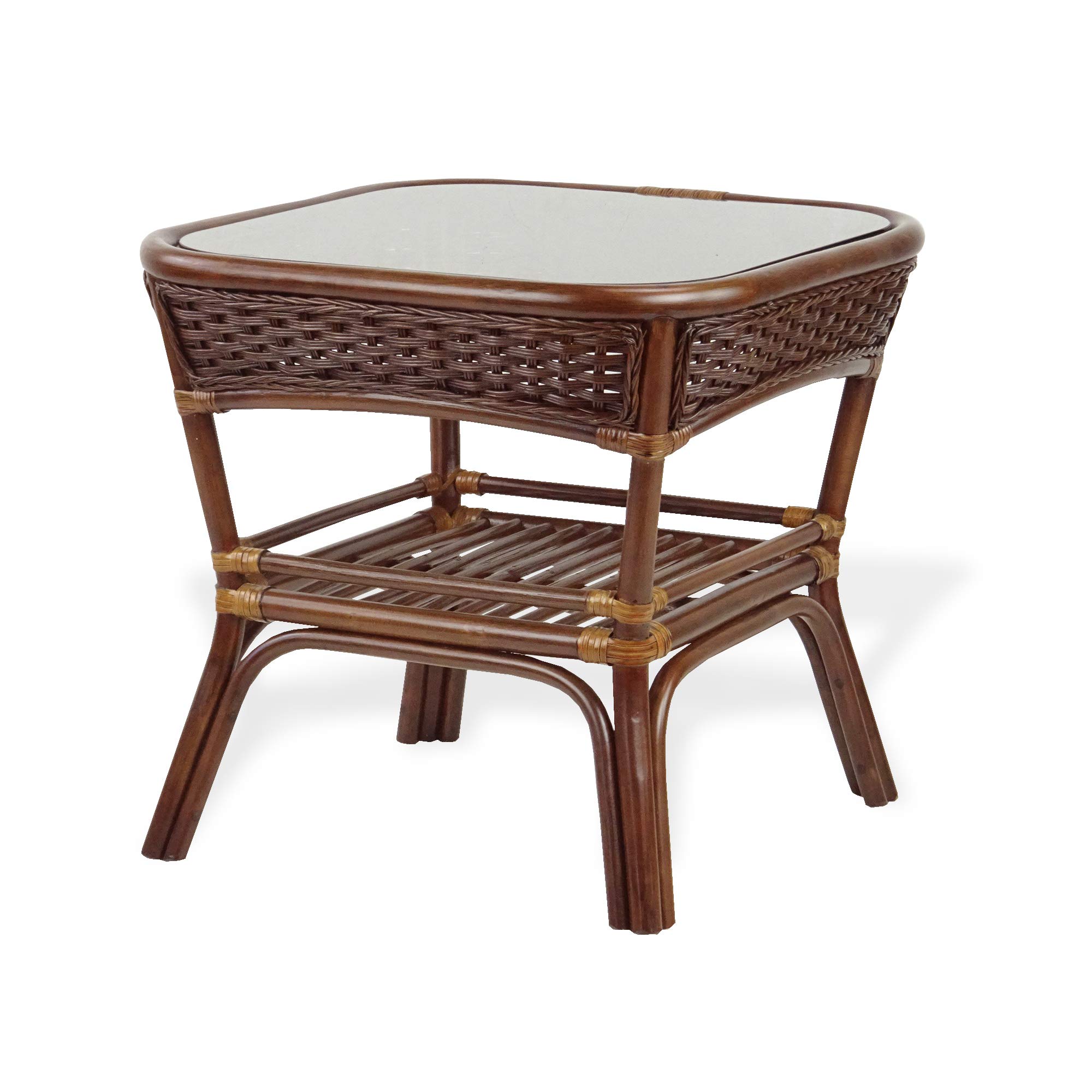 Handmade Dark Walnut Rattan Coffee Table for Living Room