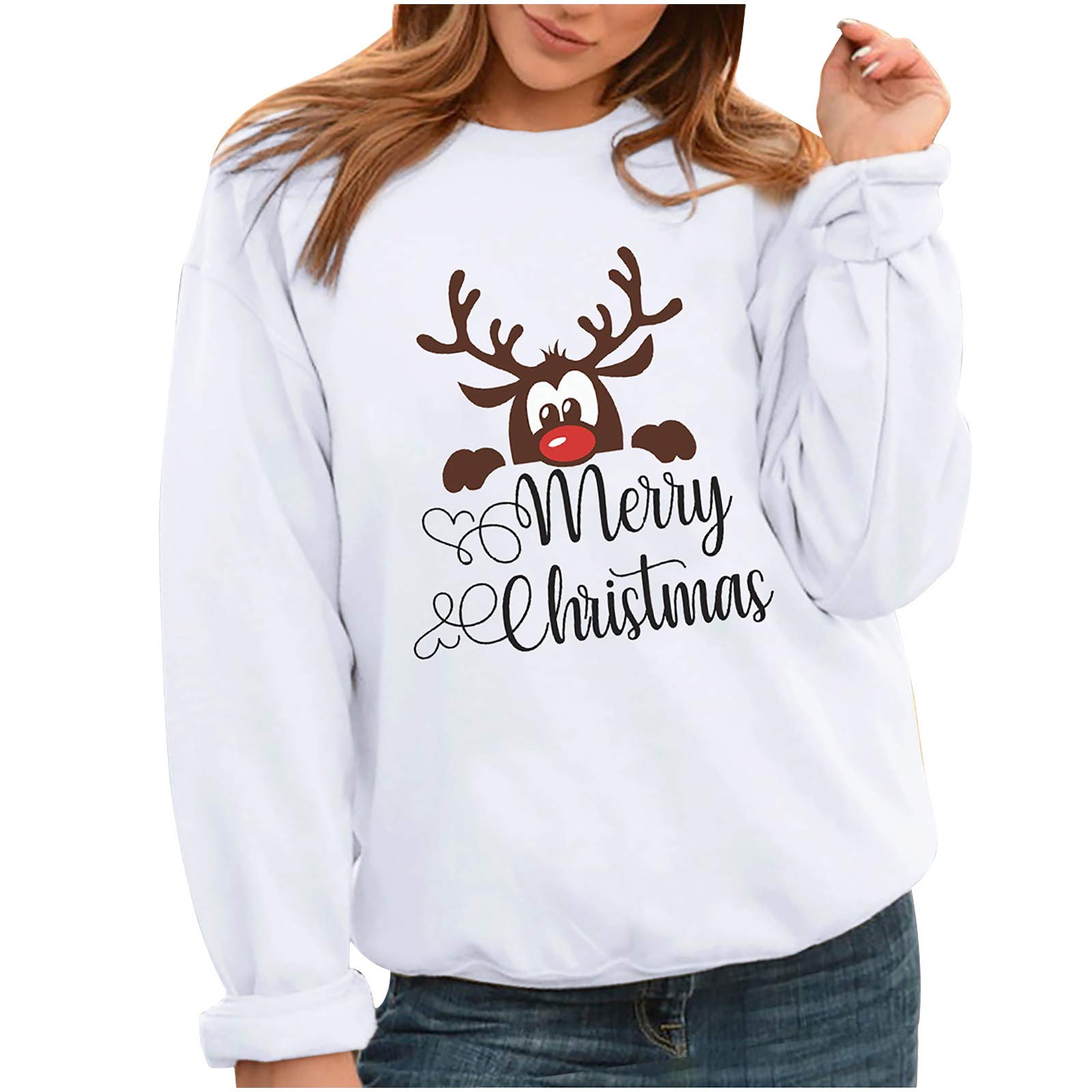 Women's Summer Casual Tops - Christmas Sleeve Printed Loose Blouse with O-Neck for Work & Everyday Wear | Breathable Fashion Top for Office, Weekend Outings & Summer Vacations