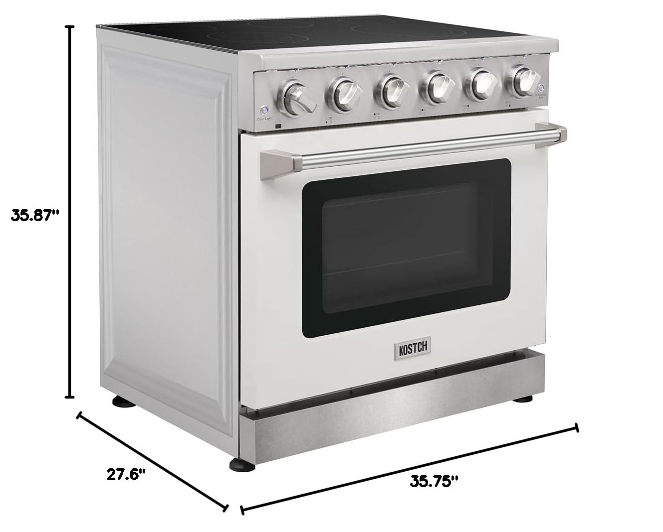 36 Inch Stainless Steel Electric Range with 5-Burner Glass Cooktop & 6.0 Cu. Ft. Convection Oven - KOS-36RE06H White | Professional Kitchen Appliance for Home Cooking, Baking & Entertaining