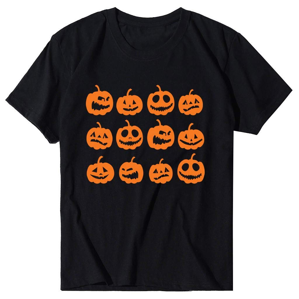 Swrowesi Women's Pumpkin Print Cute Loose Round Neck T-Shirt - Halloween Themed Summer Slim Fit Top for Casual Wear & Costume Parties