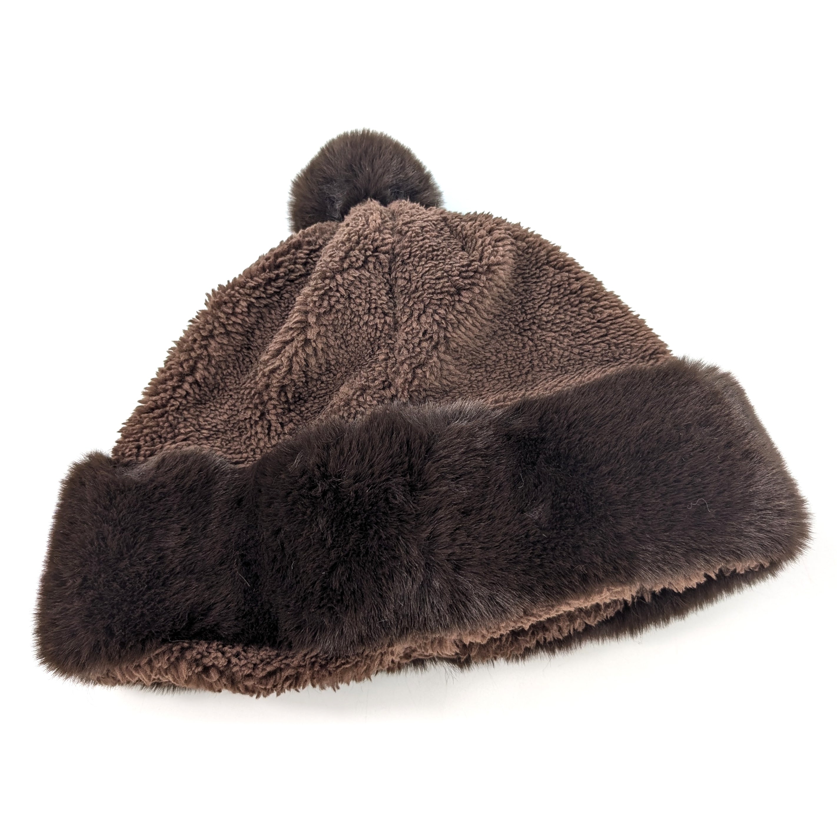 Cozy Faux Fur Bobble Hat in Chocolate Brown - Winter Beanie for Women & Men, Perfect for Cold Weather & Outdoor Activities