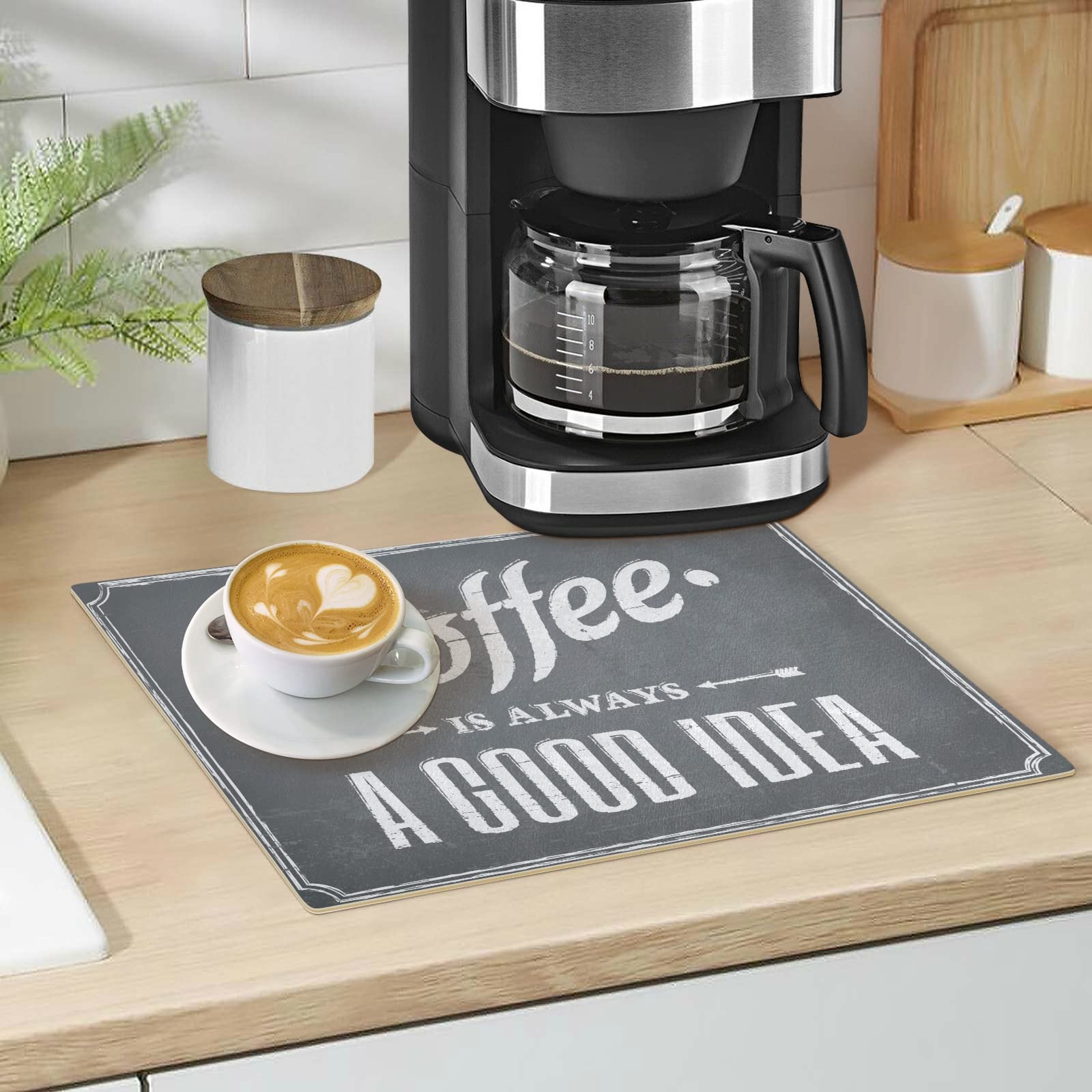 Premium Absorbent Reversible Coffee Bar Mat - XL 18x24 Inch Non-Slip Countertop Protector for Coffee Makers & Espresso Machines - Perfect for Home Kitchen, Office Breakroom & Cafe Use