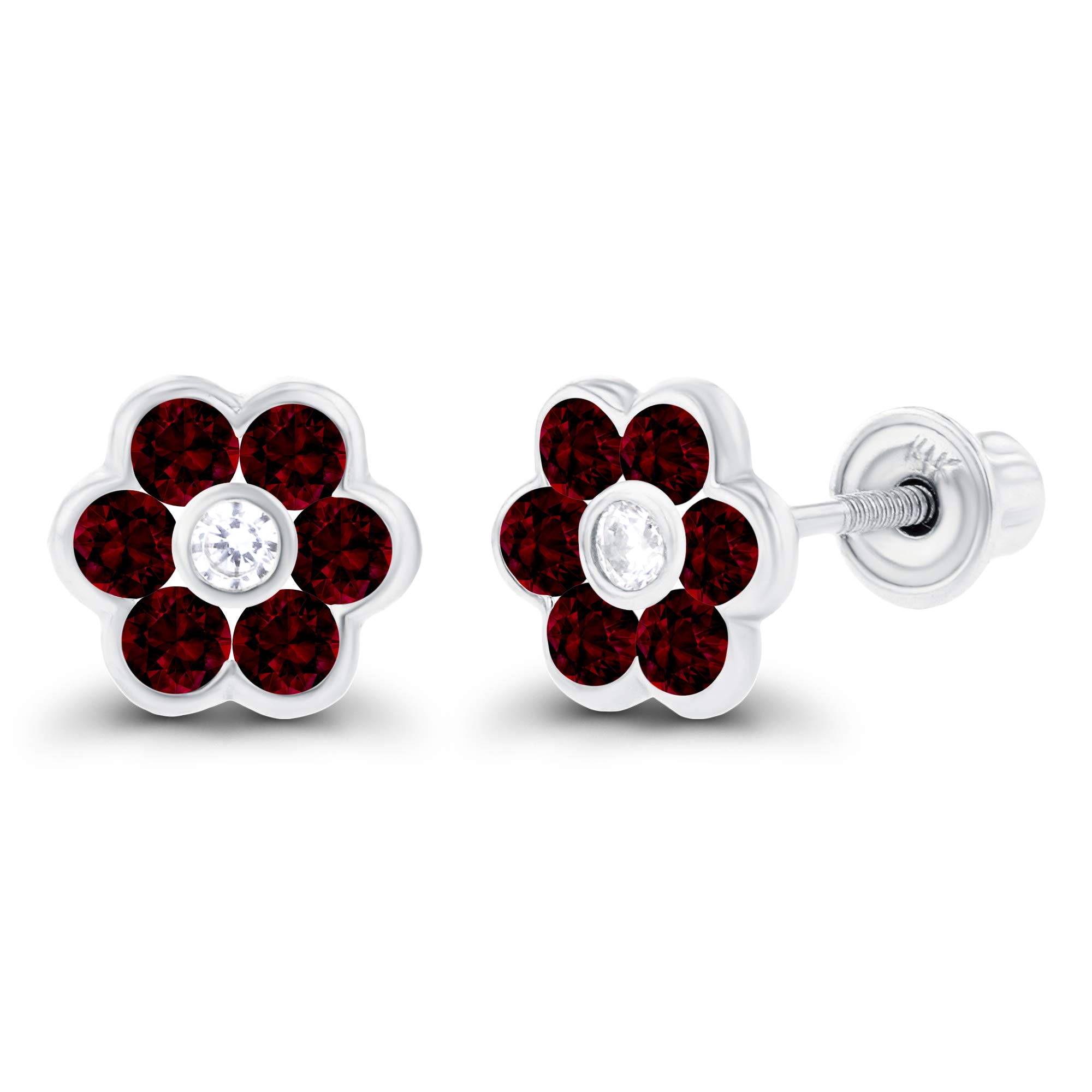 14K Solid Gold Bezel 6mm Natural Birthstone Screwback Stud Earrings for Women | 1.75mm Birthstone with 1.25mm Created White Sapphire Halo | Perfect for Birthdays, Anniversaries, and Special Occasions | Elegant Everyday Jewelry Gift