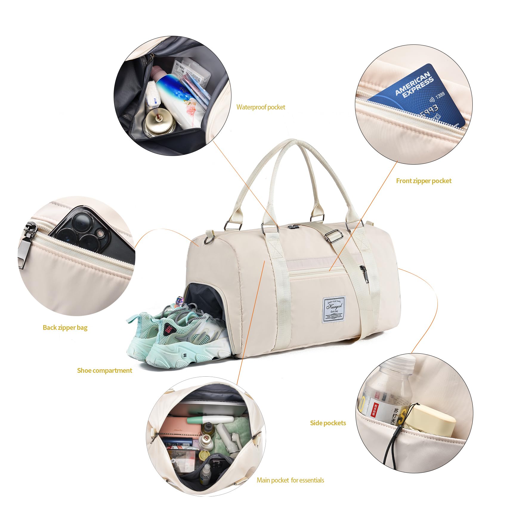 Foldable Waterproof Gym Bag with Wet Pocket - Durable Travel Duffle & Weekender Carry On Bag for Women - Perfect for Gym, Yoga, Sports & Overnight Trips