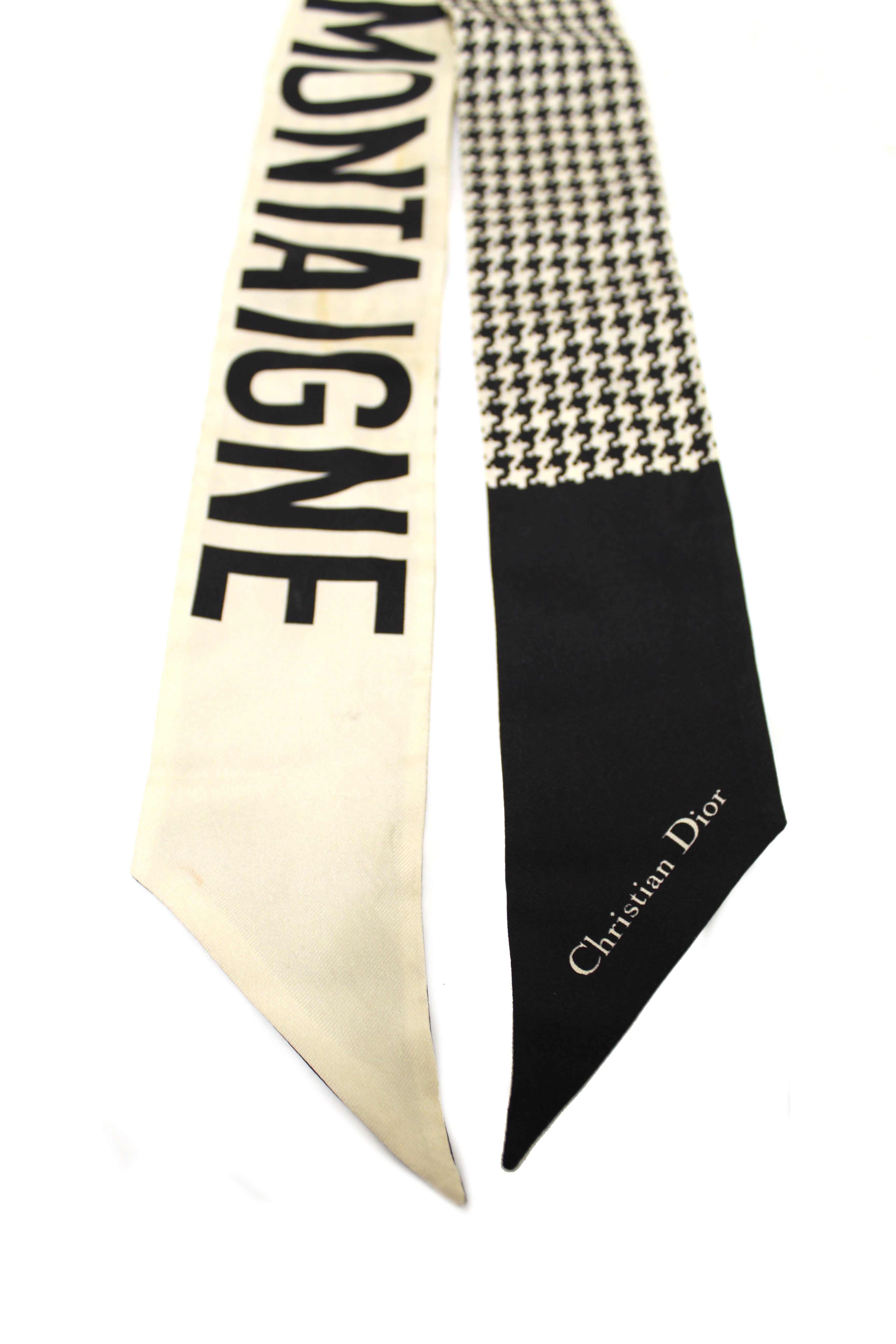 Authentic Christian Dior Black & White 30 Montaigne Mitzah Twilly Scarf - Luxury Silk Bandana for Women, Fashion Accessory for Handbags, Hats & Outfits