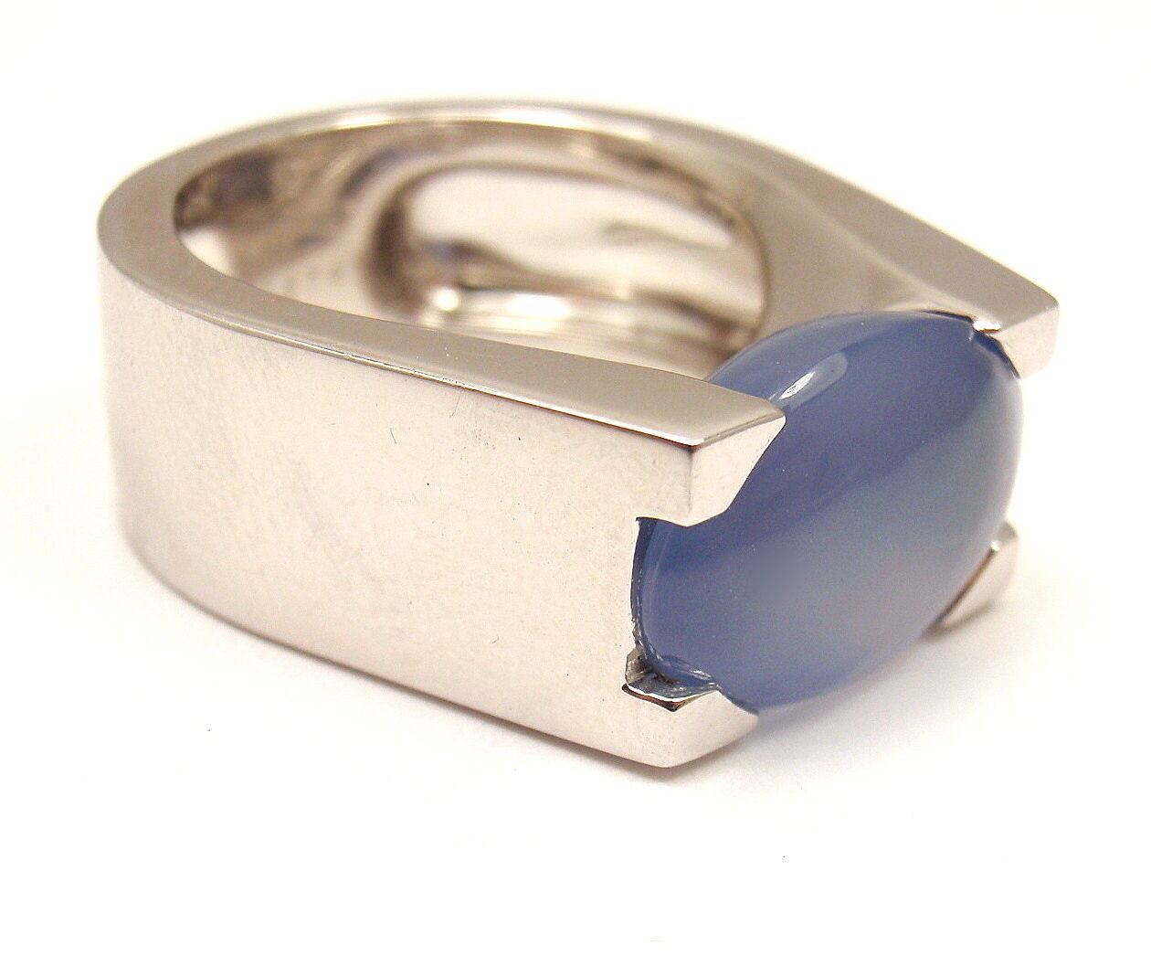 Authentic Cartier 18K White Gold Large Chalcedony Ring for Women - Luxury Statement Jewelry for Weddings, Anniversaries & Special Occasions