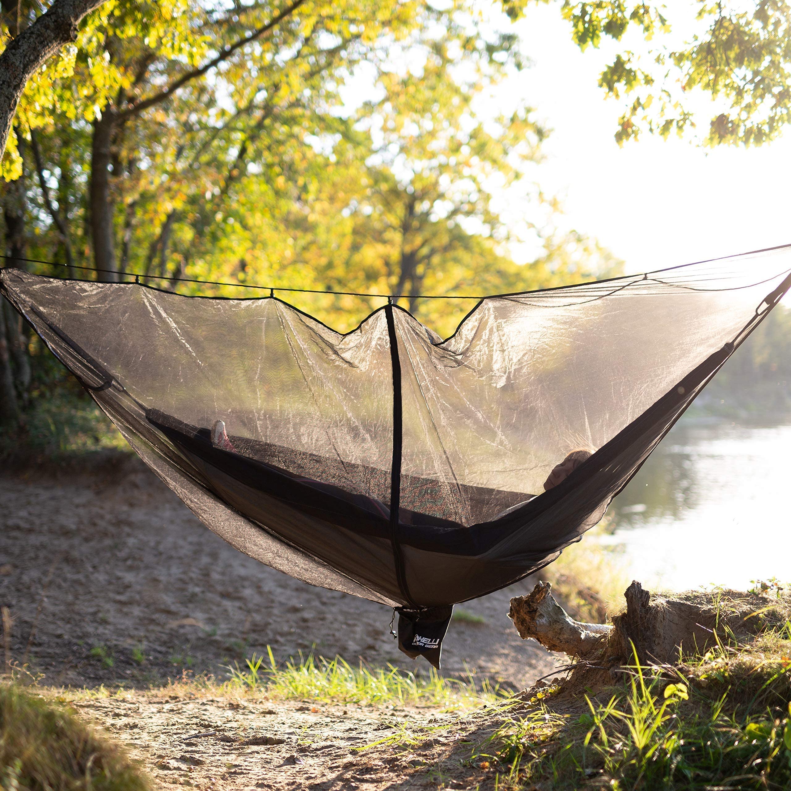 Foxelli Camping Hammock Set - Lightweight Portable Hammock with Rain Fly Tarp, XL Tree Straps & Mosquito Net - Perfect for Backpacking, Hiking and Outdoor Adventures