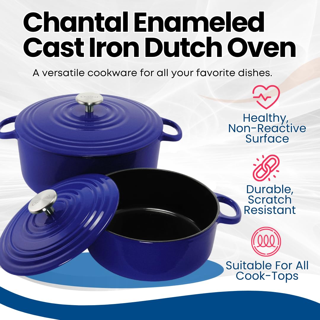 Premium Chantal Enameled Cast Iron Cookware 4-Piece Set - Cobalt Blue - Durable Kitchen Essentials for Baking, Roasting & Stovetop Cooking