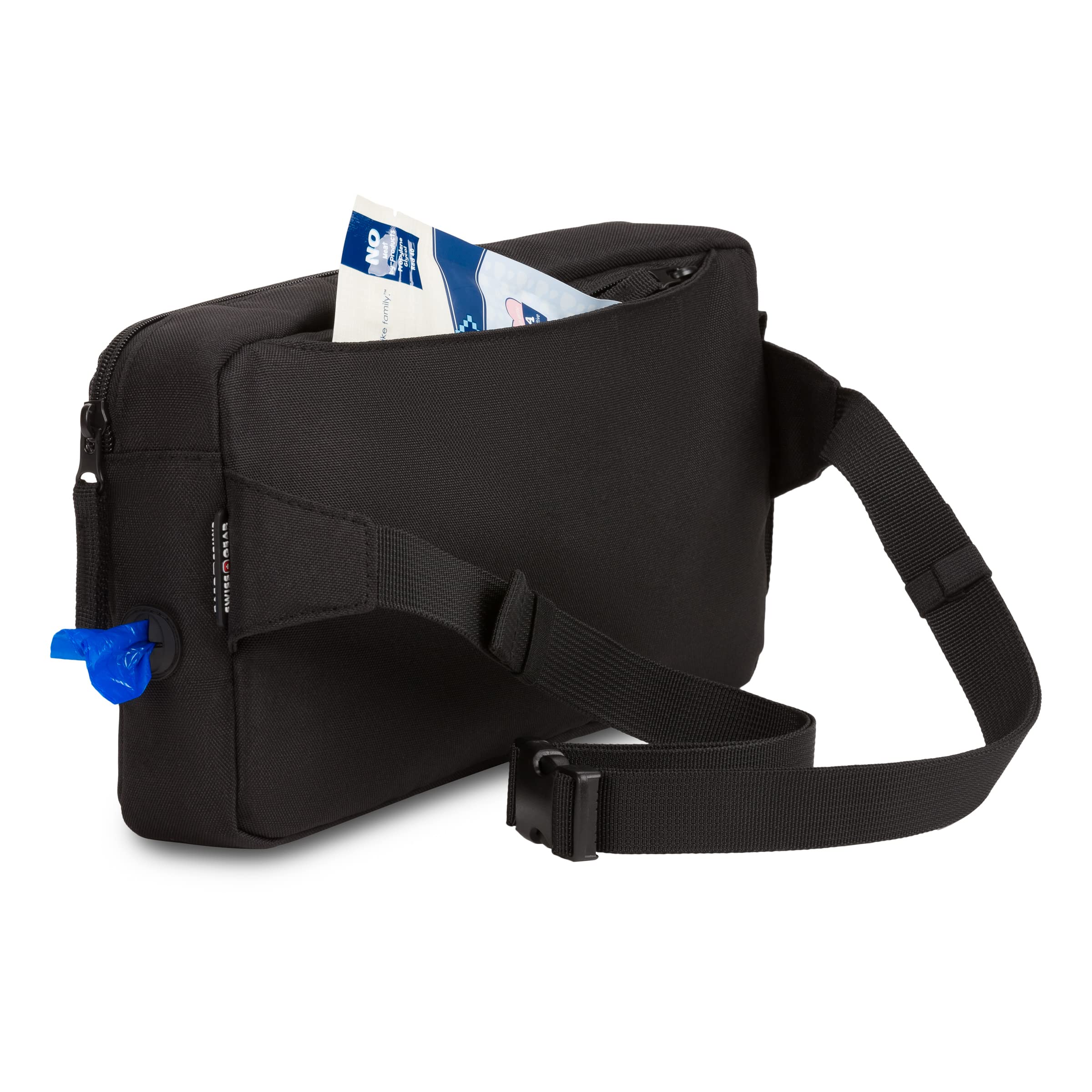 SwissGear 3331 Premium Pet Carrier Sling - Adjustable Waist Pack for Small Dogs & Cats (Black) - Hands-Free Walking, Hiking & Travel Accessory