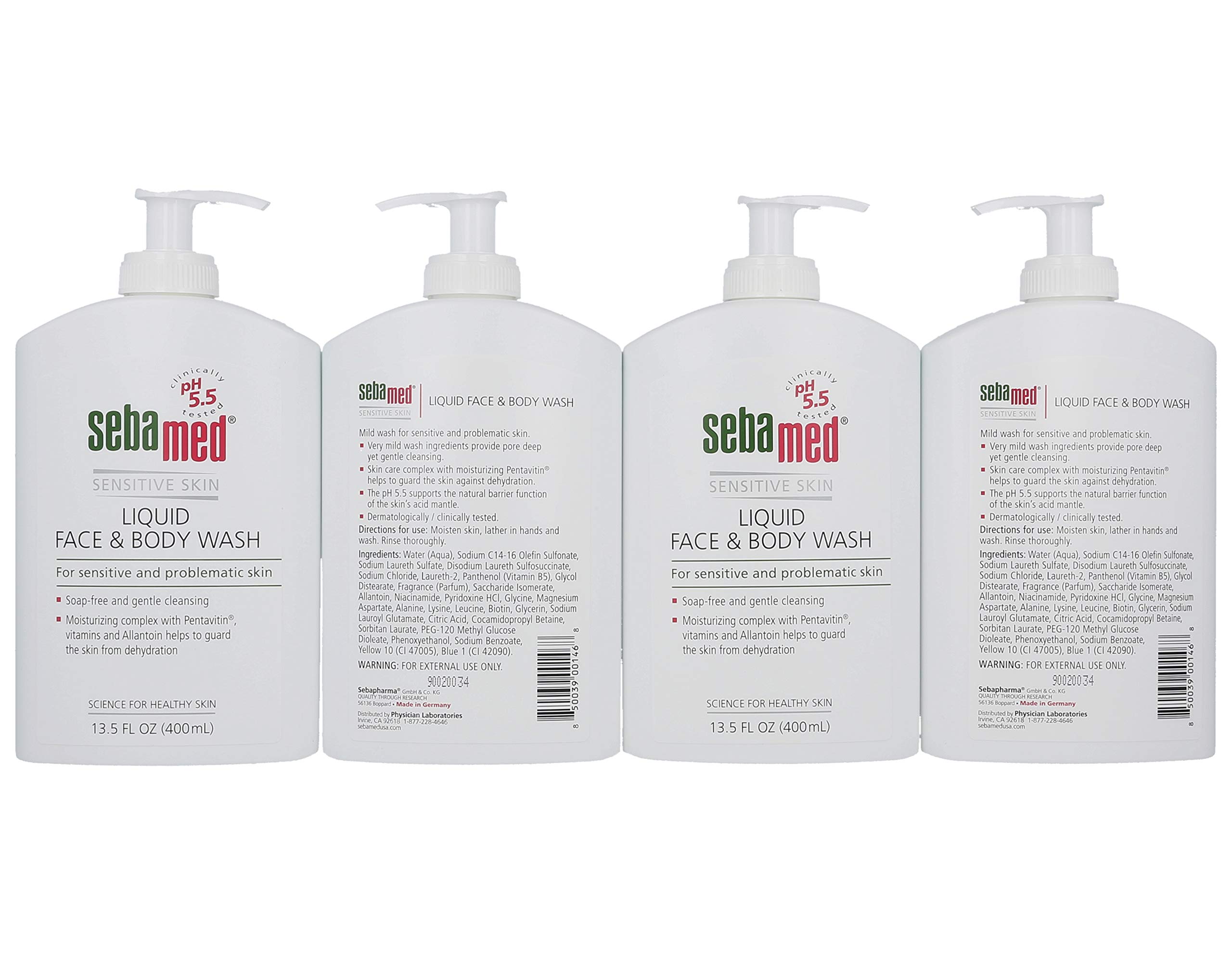 Sebamed Ultra Mild Liquid Face & Body Wash - Gentle Hydrating Cleanser for Normal & Sensitive Skin - 13.5 fl oz (Pack of 4) - Perfect for Daily Shower & Skincare Routine