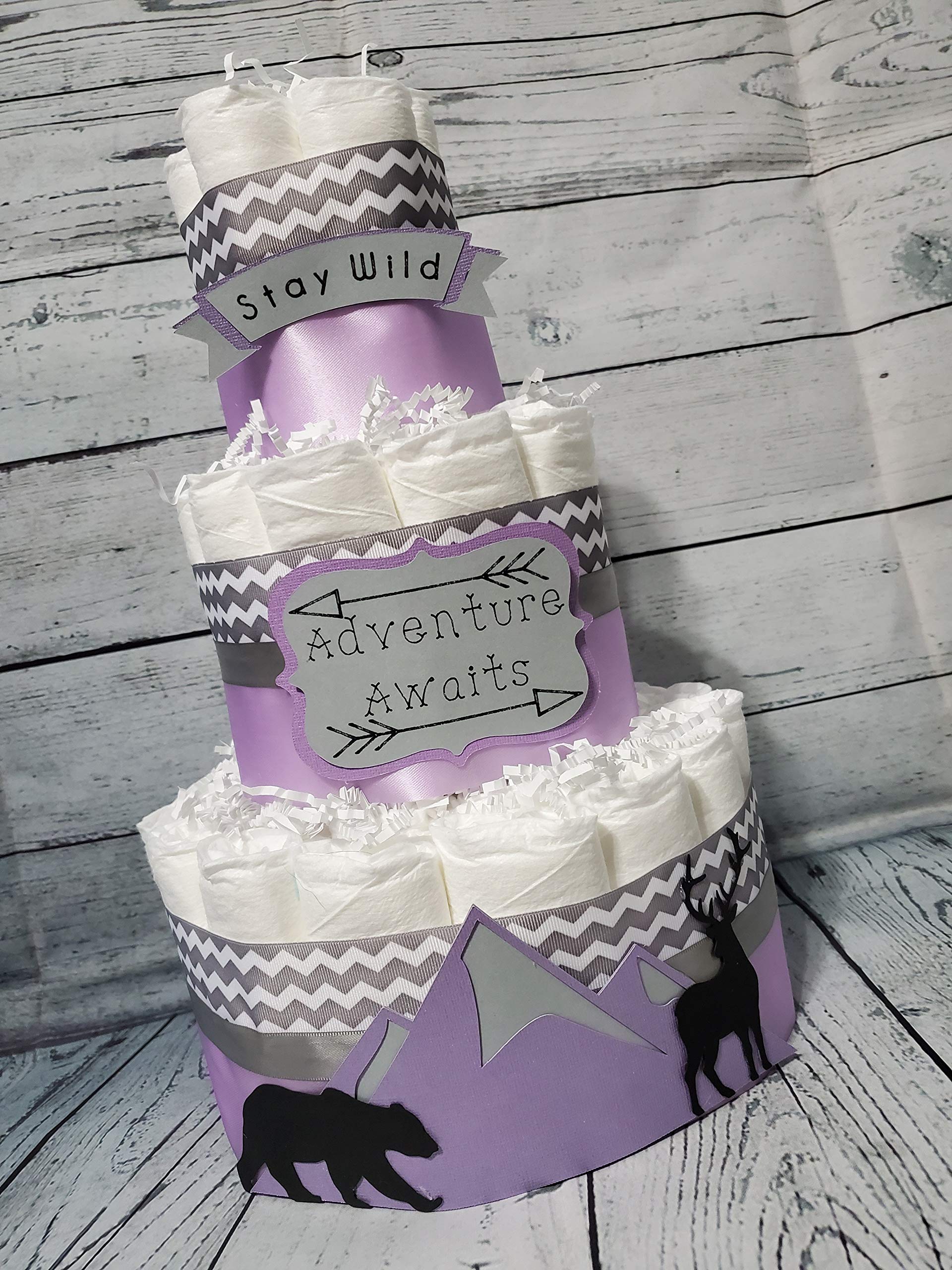 3 Tier Mountain Diaper Cake for Baby Shower - Blue Boy Baby Shower Gift, Diaper Tower Centerpiece for Nursery Decor & Gender Reveal Party