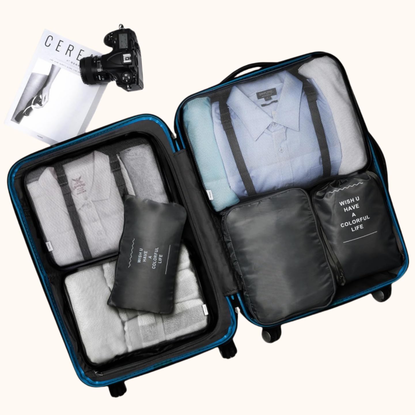 VAGREEZ Lightweight Travel Packing Cubes Set - 4-Piece Luggage Organizer Bags for Carry-On Suitcases (Black) | Perfect for Business Trips, Vacations & Weekend Getaways