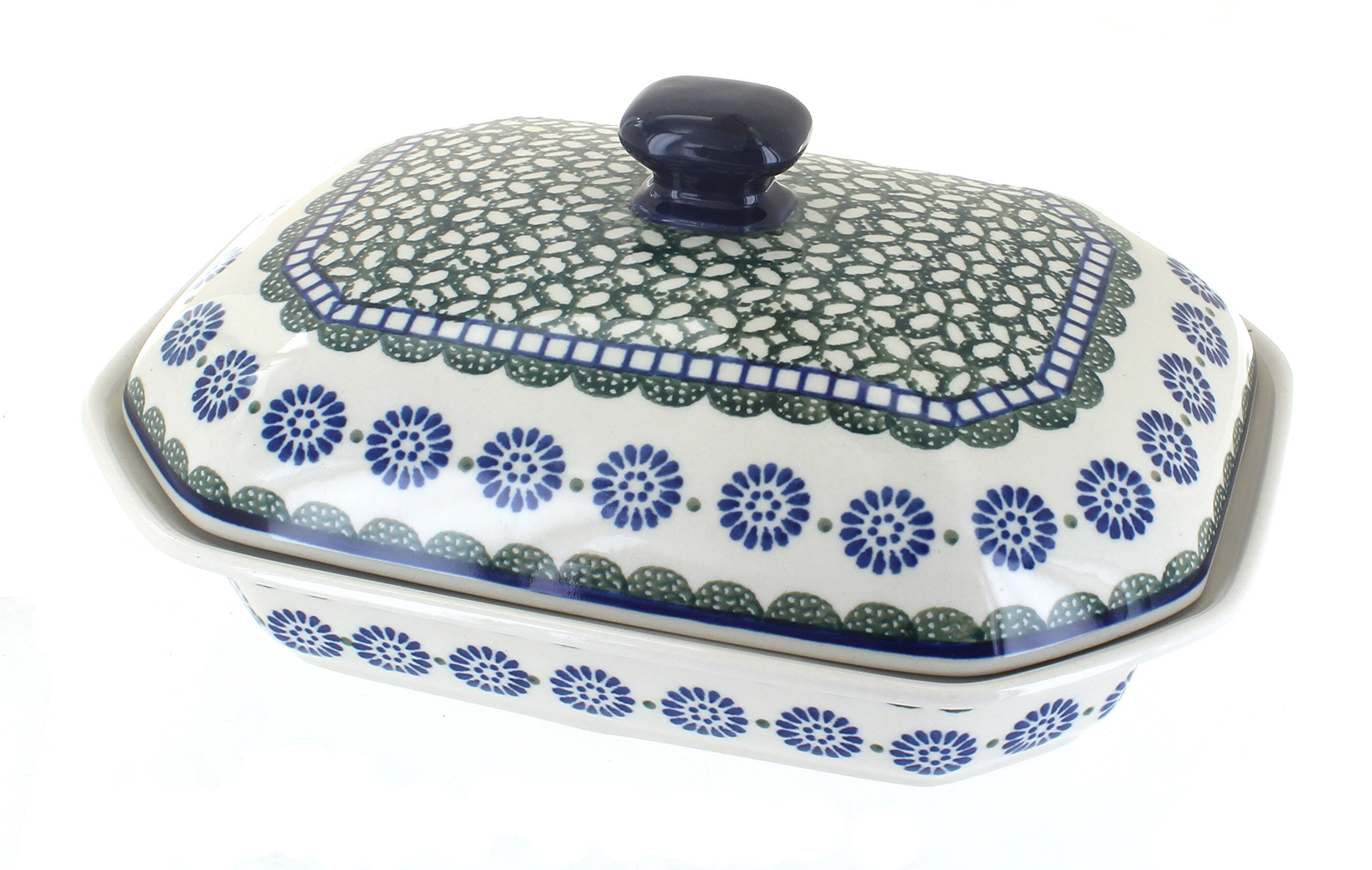 Blue Rose Polish Pottery Maia Medium Covered Baker - Handcrafted Ceramic Casserole Dish for Baking, Serving & Entertaining - Perfect for Oven, Table & Gift Giving
