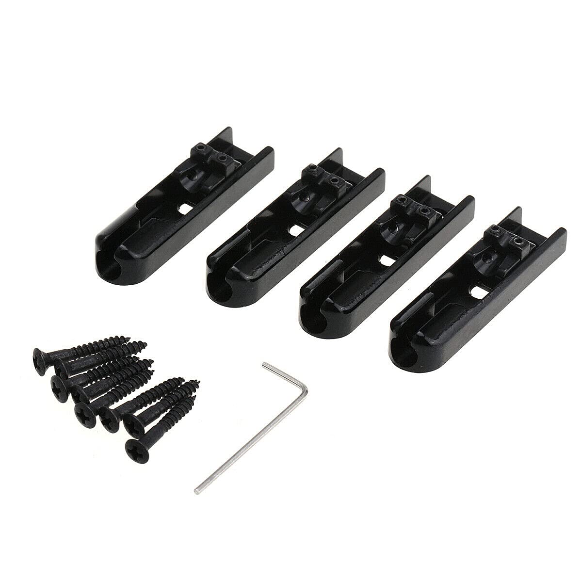 4-Piece Black Single String Lock-Down Bass Bridge Set for 4-String Guitar - Perfect for Bass Guitar Upgrades & DIY Repairs