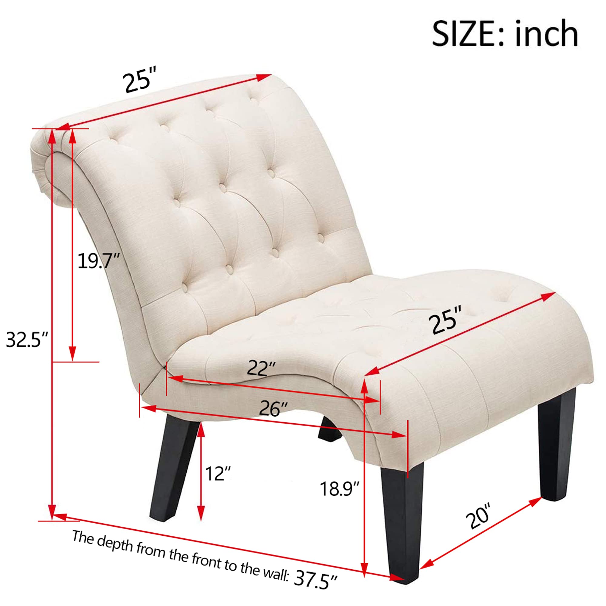 Yongqiang Set of 2 Upholstered Tufted Accent Chairs with Wood Legs & Linen Fabric - Modern Armless Side Chairs for Living Room, Bedroom, or Office Decor