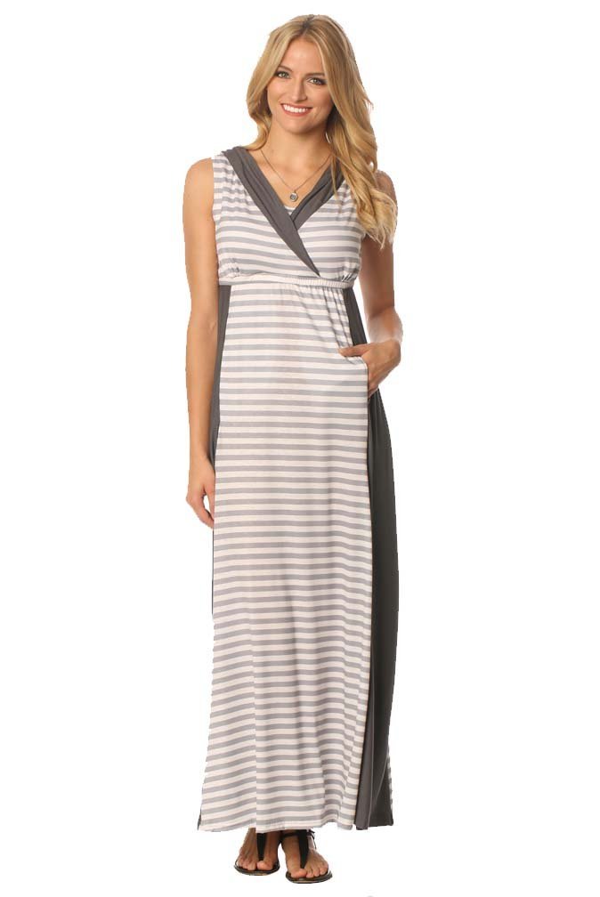 Majamas Women's Weekend Hooded Maternity Nursing Maxi Dress - Comfortable Pregnancy & Nursing Wear for Casual Outings, Lounging & Photoshoots