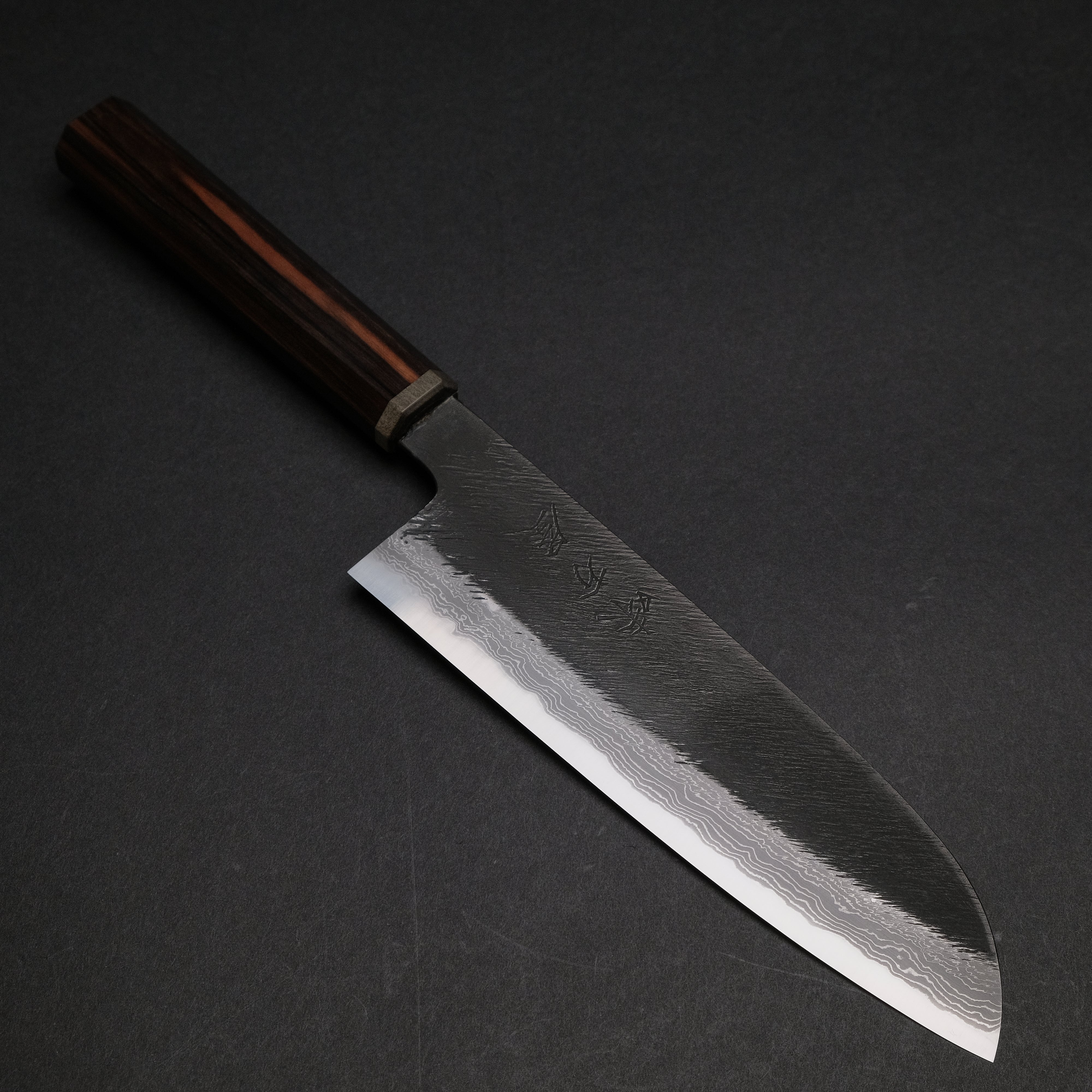 Premium Damascus Santoku Knife 180mm - White #2 Steel, Olive & Stabilized Wood Handle - Perfect for Slicing, Dicing, and Chopping Vegetables, Meat, and Fish in Professional & Home Kitchens